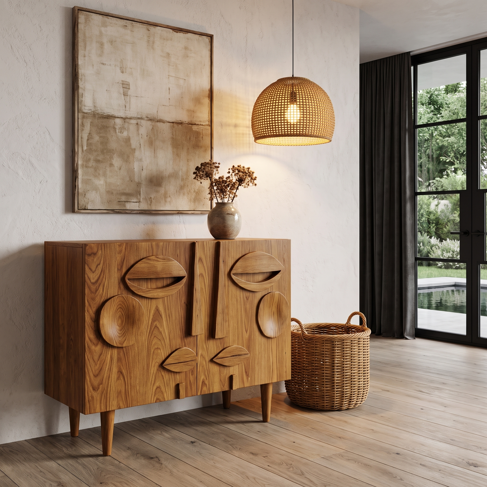 Modern Accent Cabinet With Abstract Face Design For Living Room And Entryway SINLHASD001