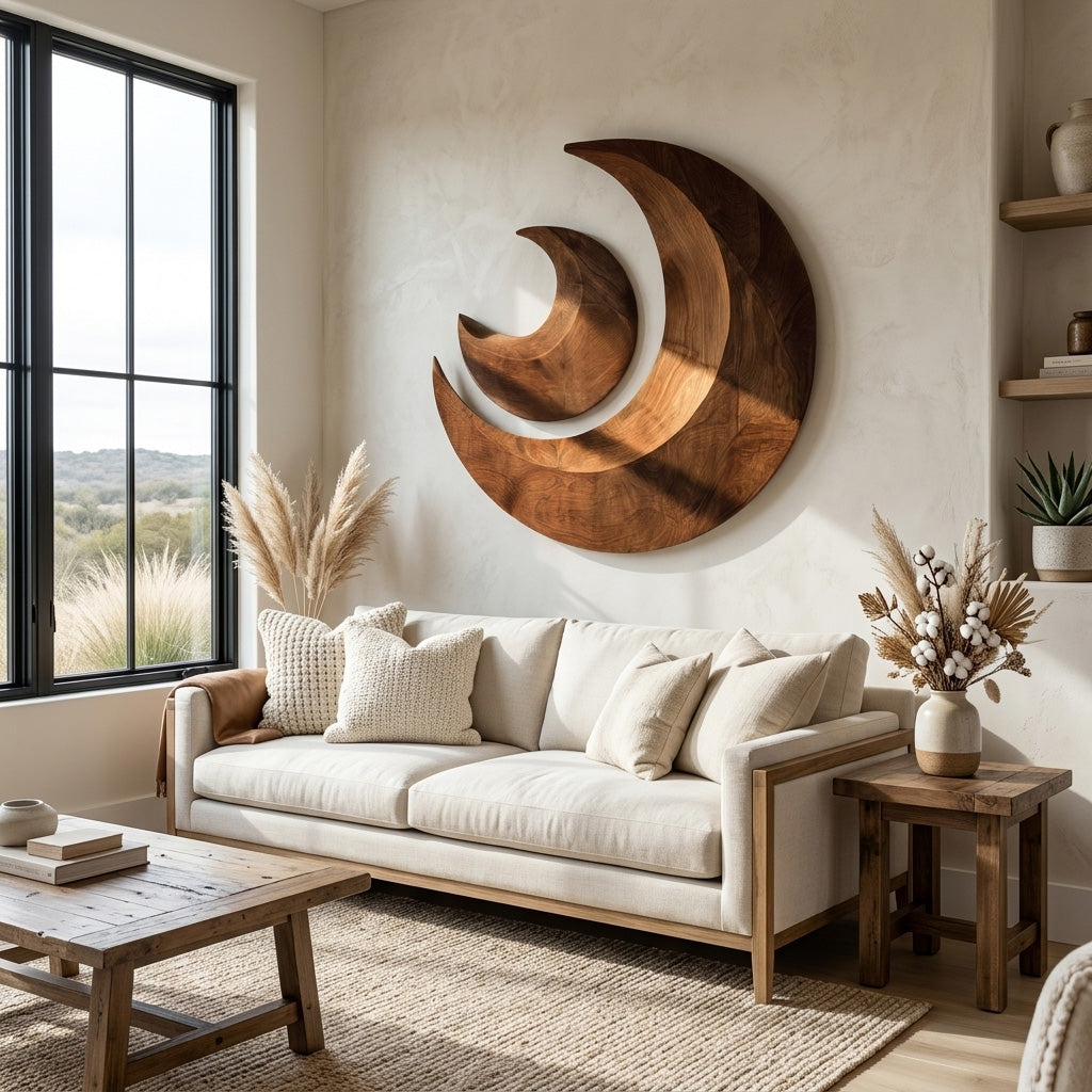 Organic Crescent Moon Wood Wall Art For Living Room RTTHHNWA203