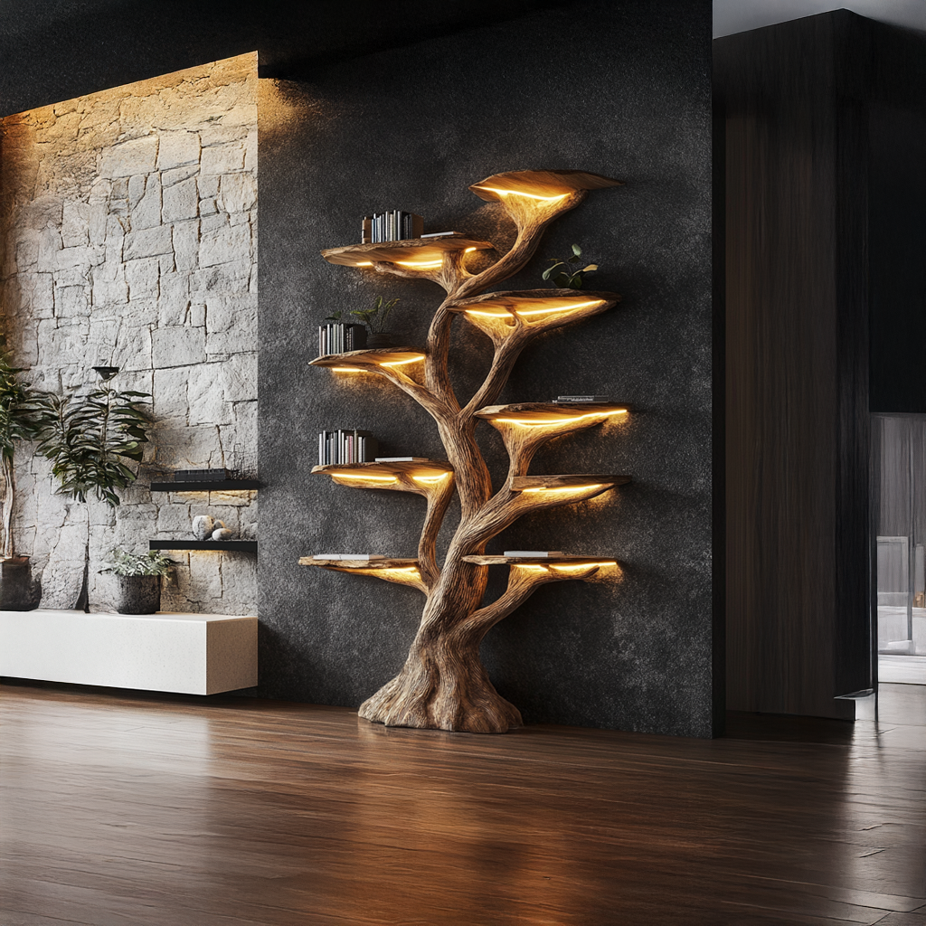 Wooden Tree Bookshelf Rustic Custom Display Gift SINLSATB192