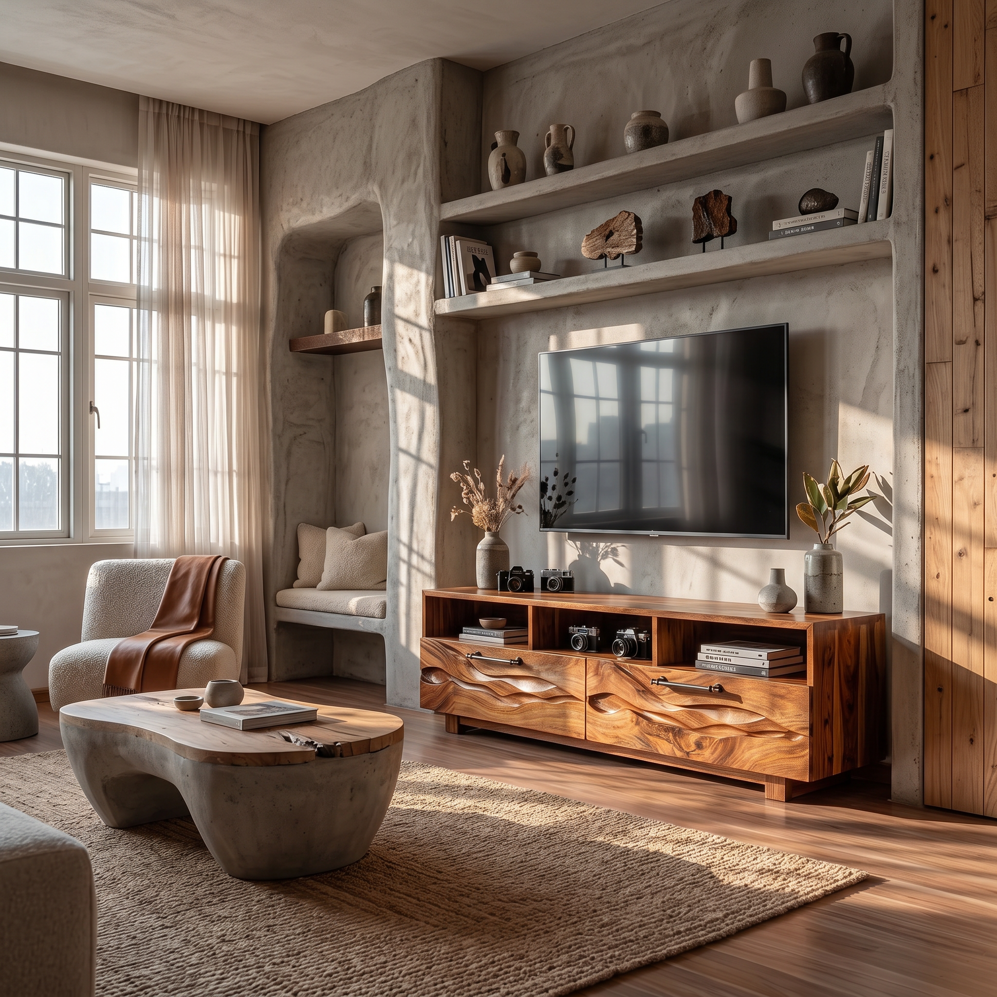 Organic Curved TV Cabinet For Modern Lake House Interior SILDTTRTVC096