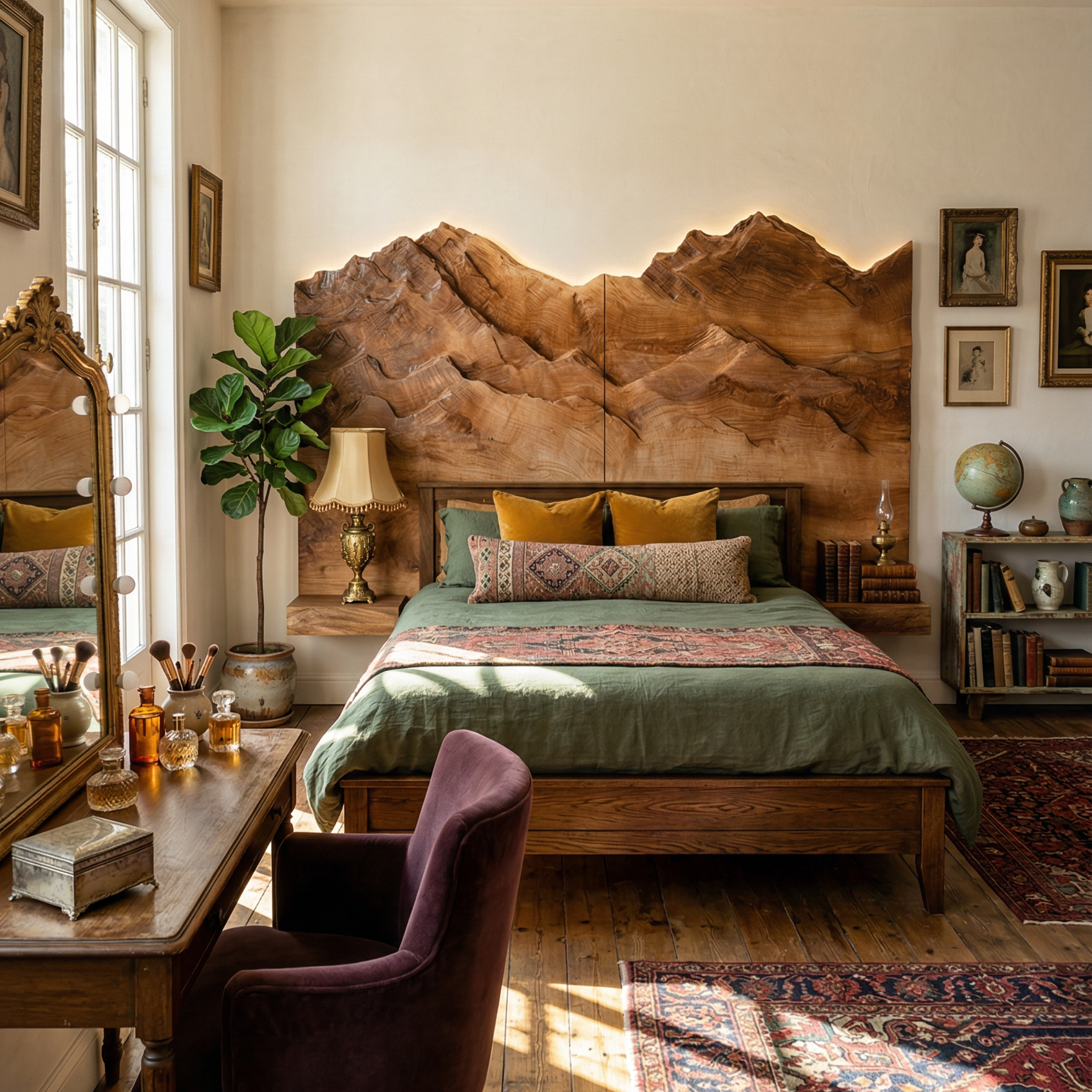 Mountain Relief Wood Headboard For Luxury Inspired Bedroom Design SILDTTRHB005