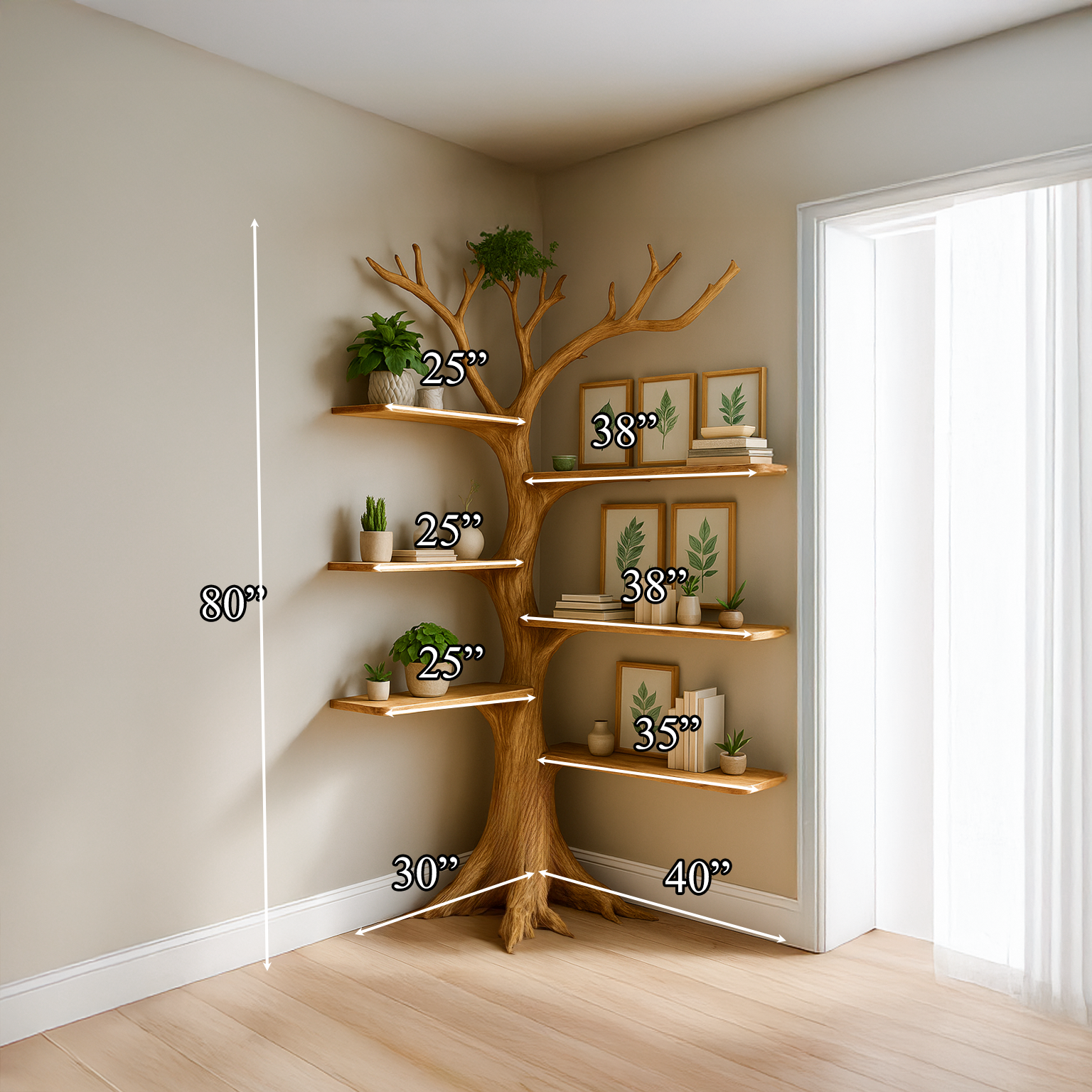 Rustic Corner Tree Bookshelf Living Room SINLSATB221
