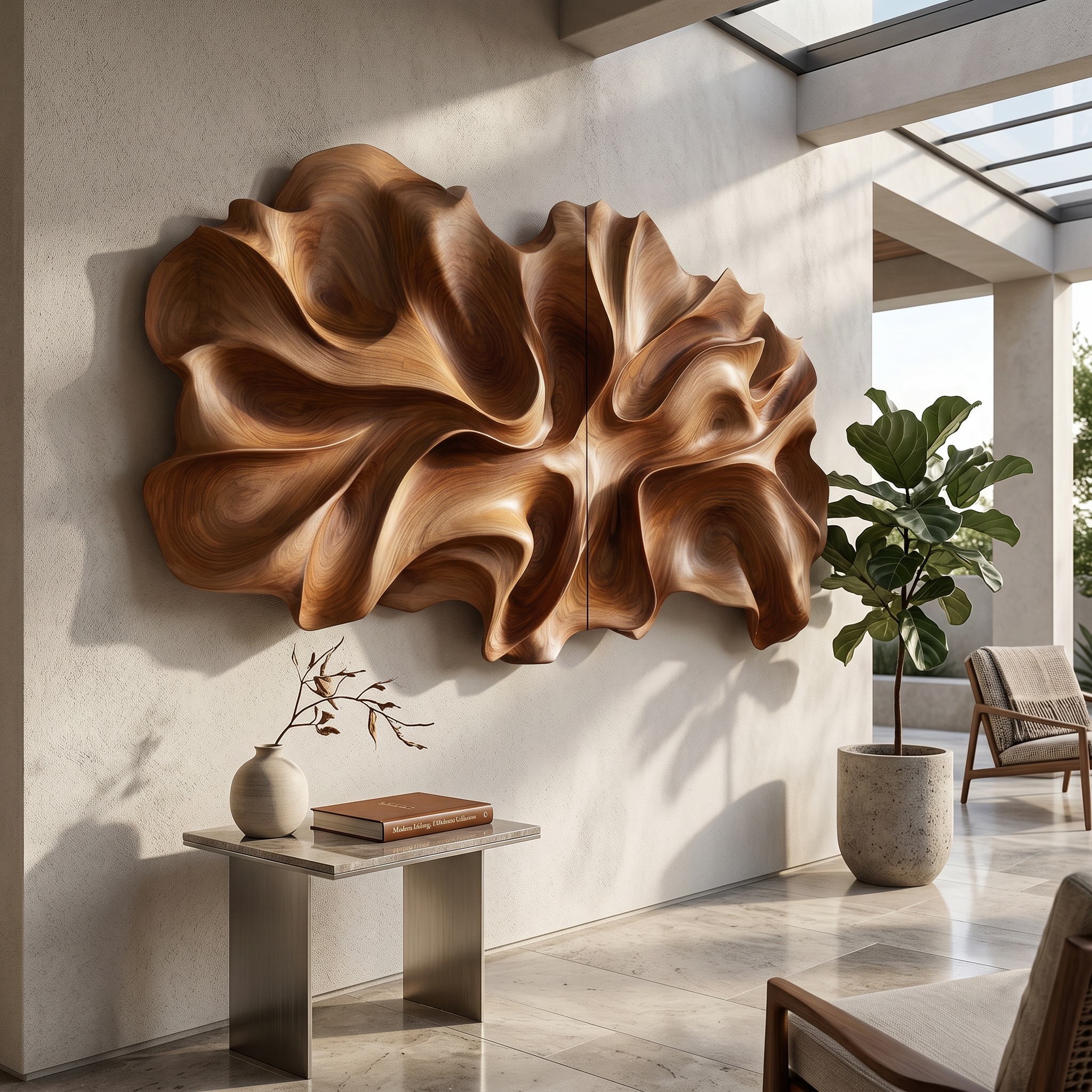 Luxury Abstract Floral Wood Wall Art Resort Reception Interior Design SILDTTRWA128