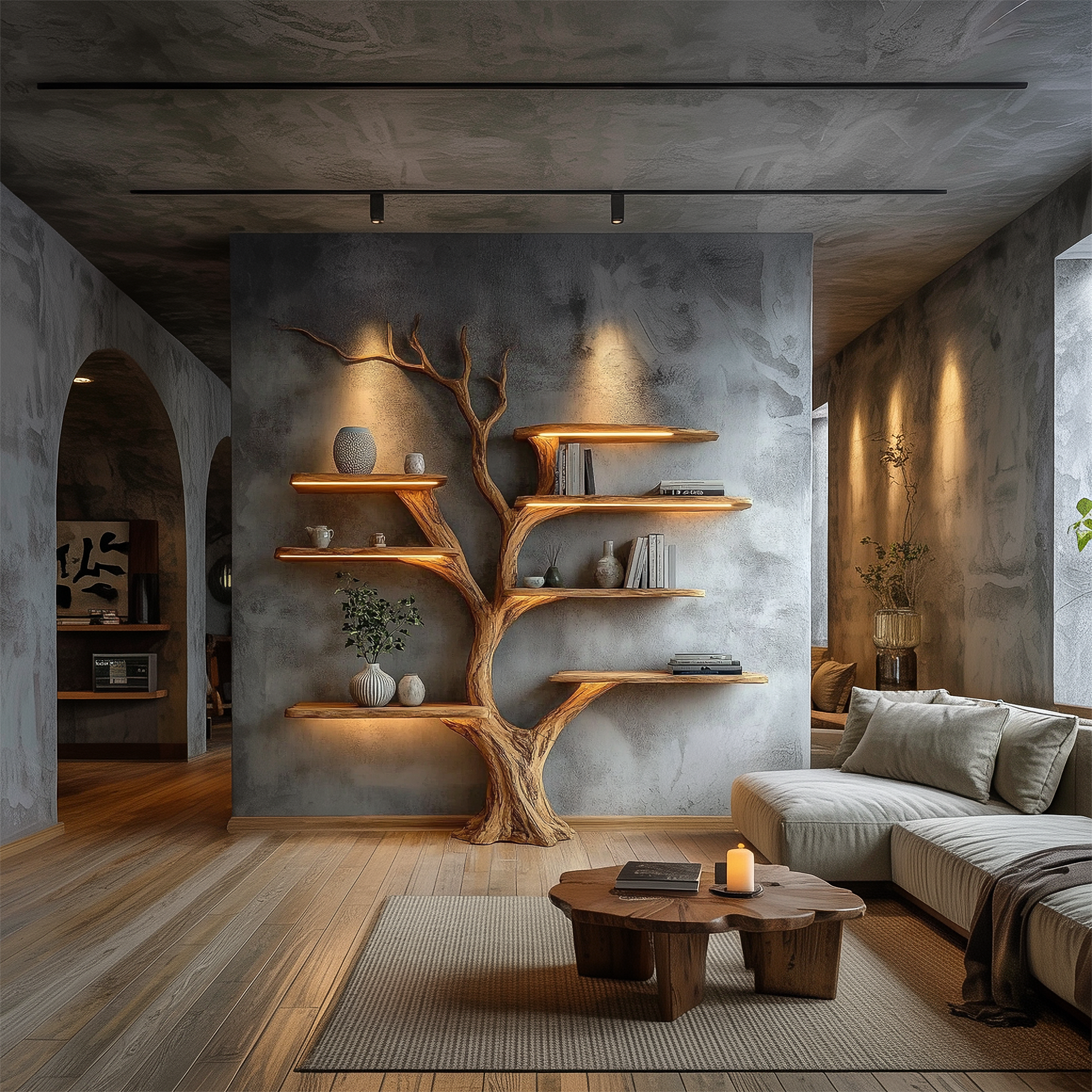 Rustic Sculptural Tree Bookshelf Living Room Interior Statement Wall Feature SINLSATB658