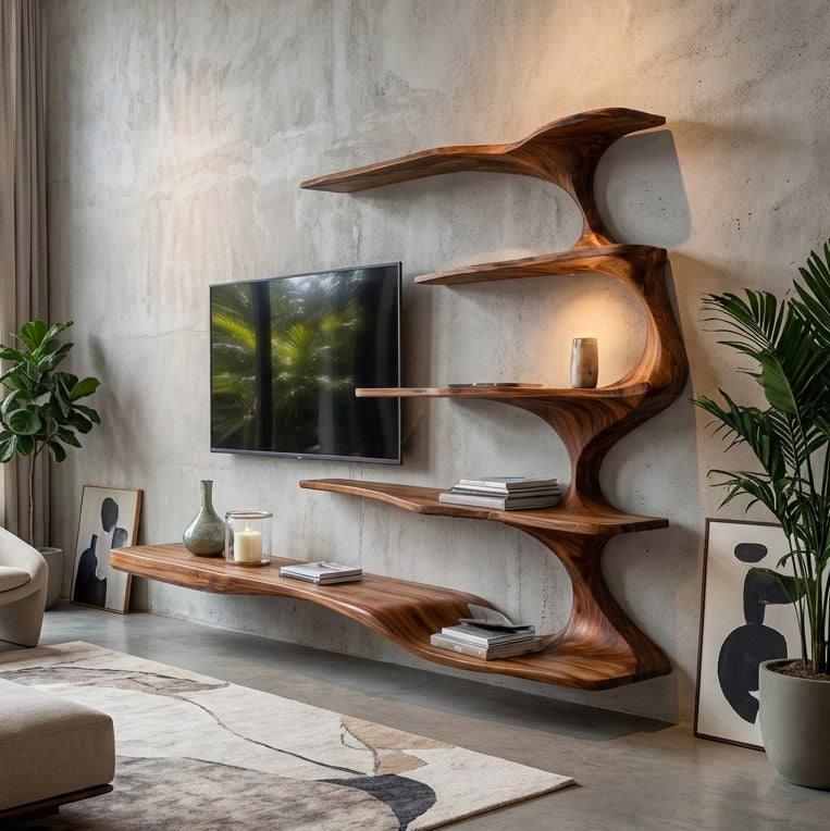 Organic Natural Wood TV Shelf For Living Space RTTHHNTVC099