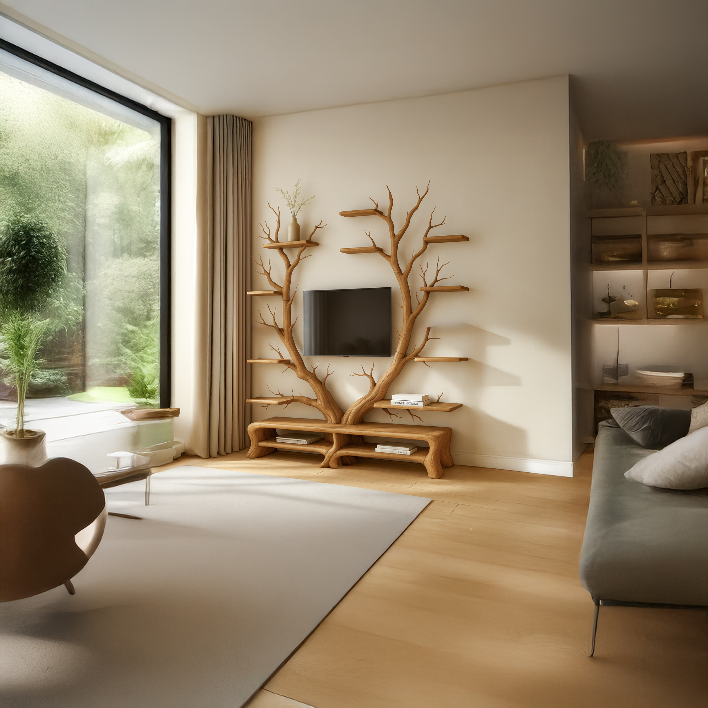 Midcentury TV Stand Tree Shelf Living Room SINLSATB219