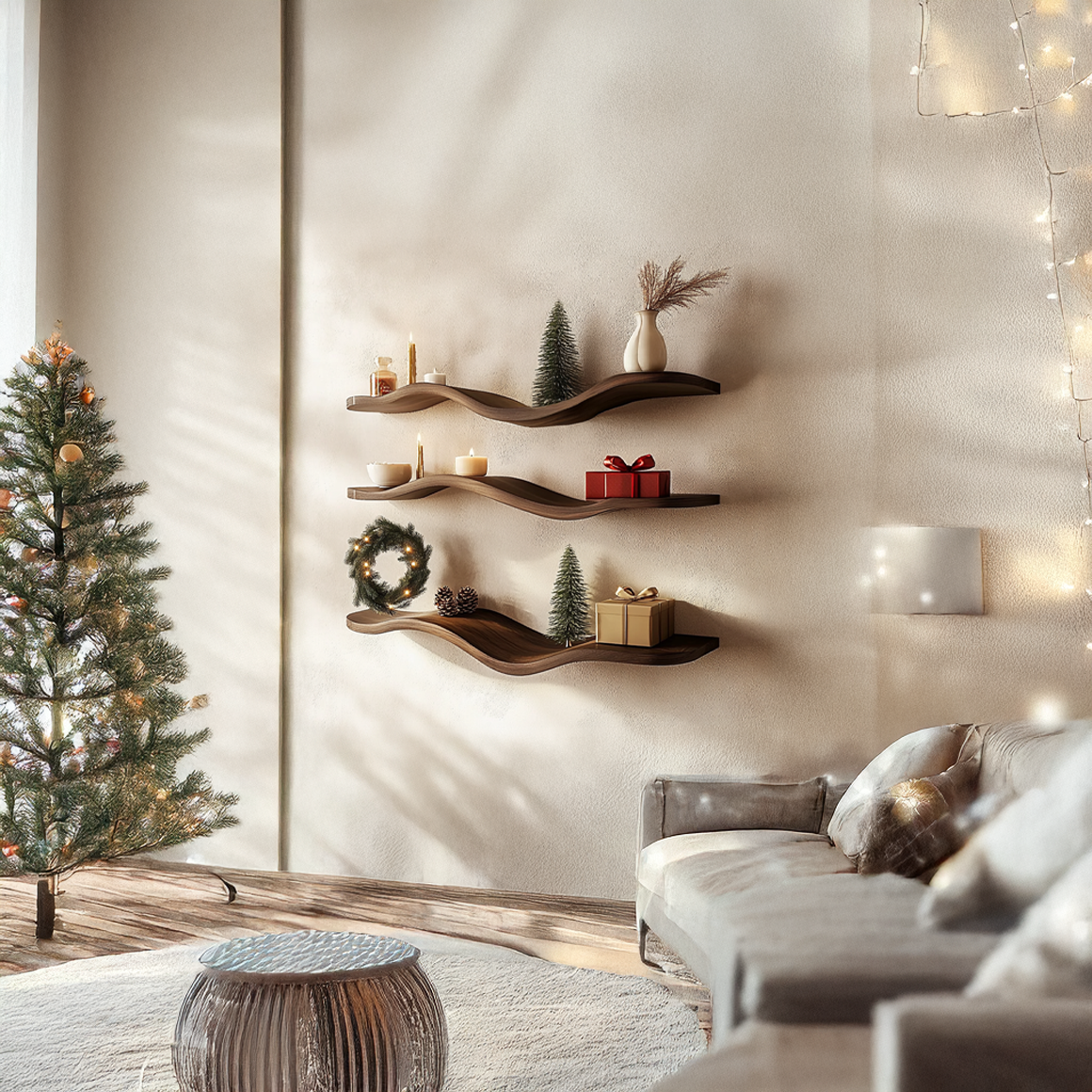 Mid Century Wave Shelf Holiday Decor Living Entryway SINLSAWV012