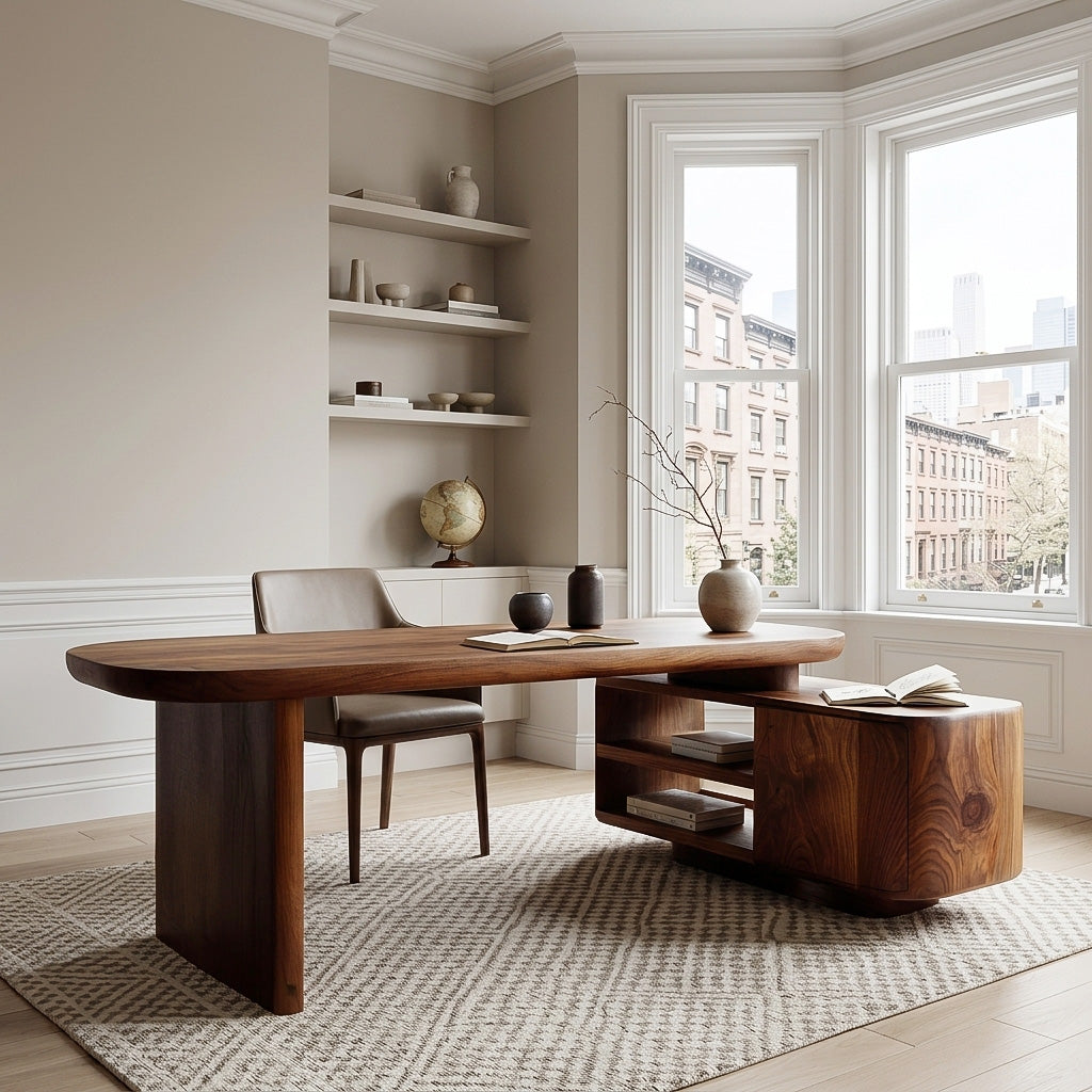 Contemporary Wooden L Desk With Rounded Form For Creative Studio RTTHHNDE109