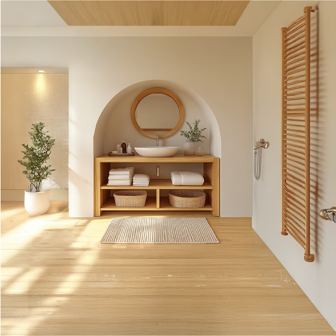 Minimalist Bathroom Storage Cabinet With Open Shelves And Natural Wood Design For Bathroom SINLSABRV209
