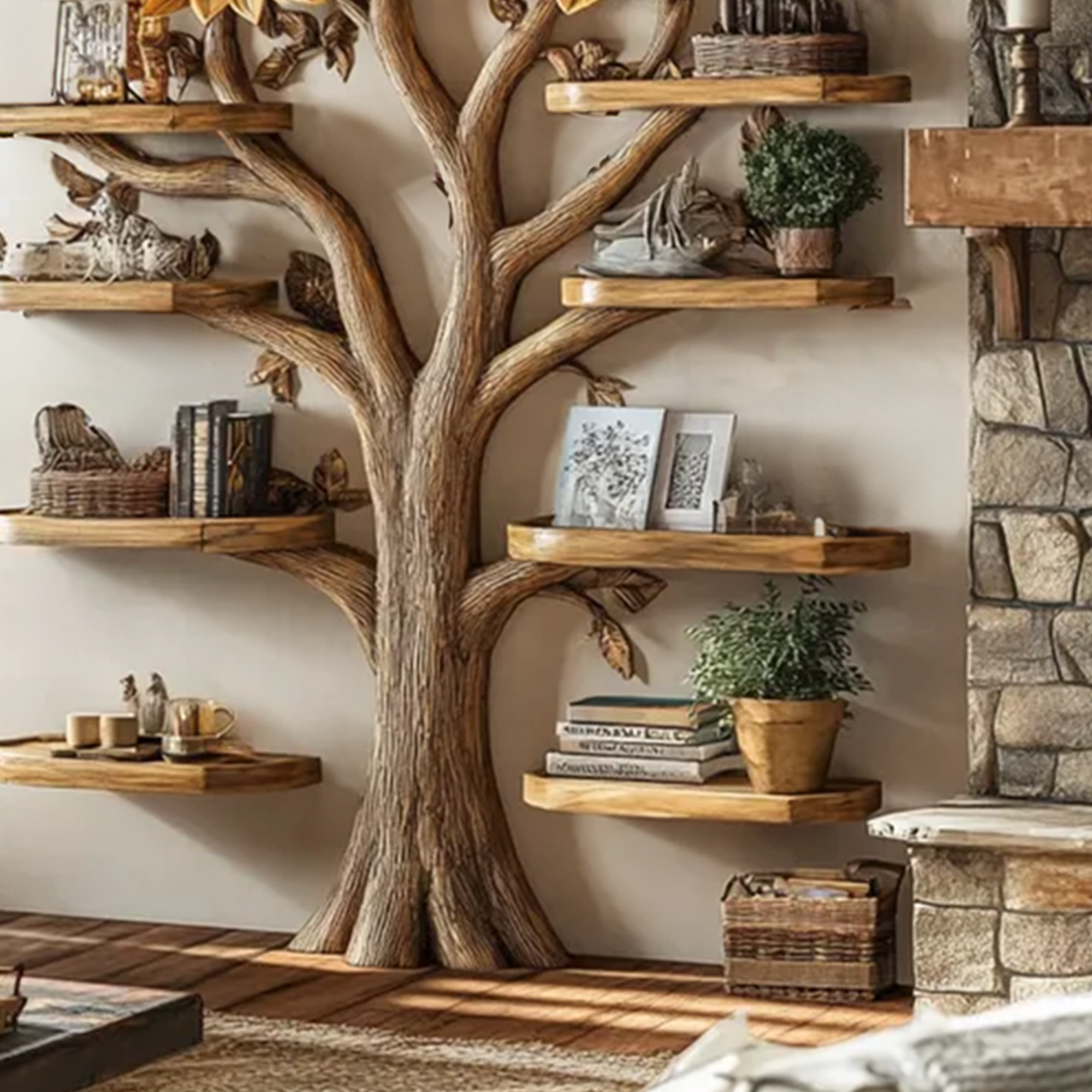 Driftwood Branch Tree Bookshelf Wall Mounted Shelf SINLTB113