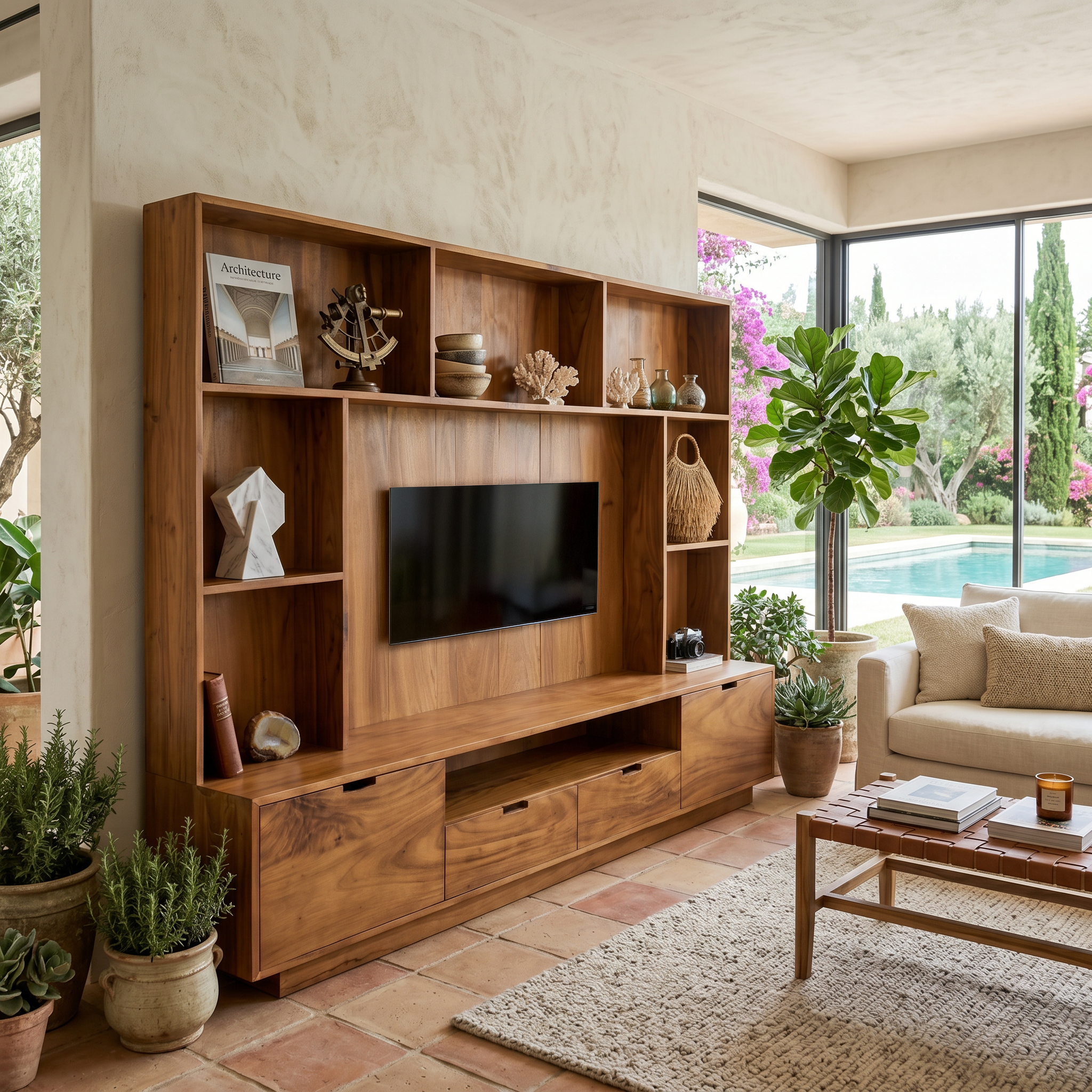 Modern TV Wall Unit With LED Shelves For Living Room SITHTTTVC013