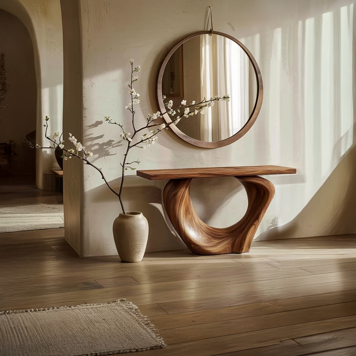 Mid Century Entry Table Curved Wood Slab Foyer SINLSACS395