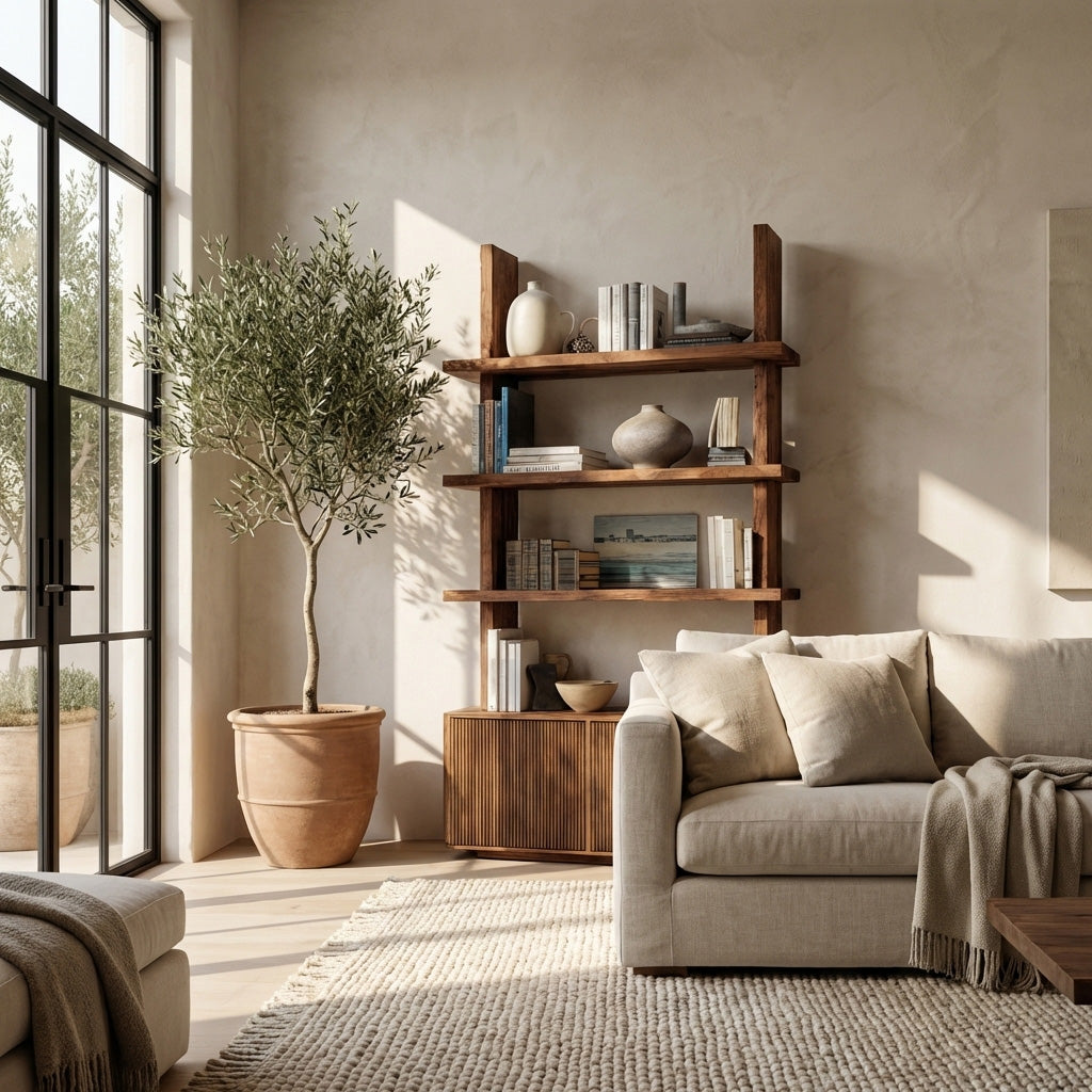 Contemporary Fluted Wood Bookshelf For Living Decor RTTHHNBS145