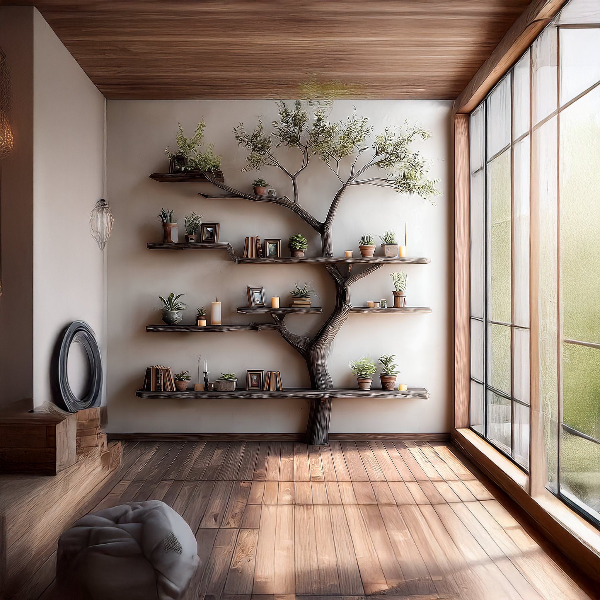 Rustic Tree Bookshelf Living Wall Decor SINLSATB205