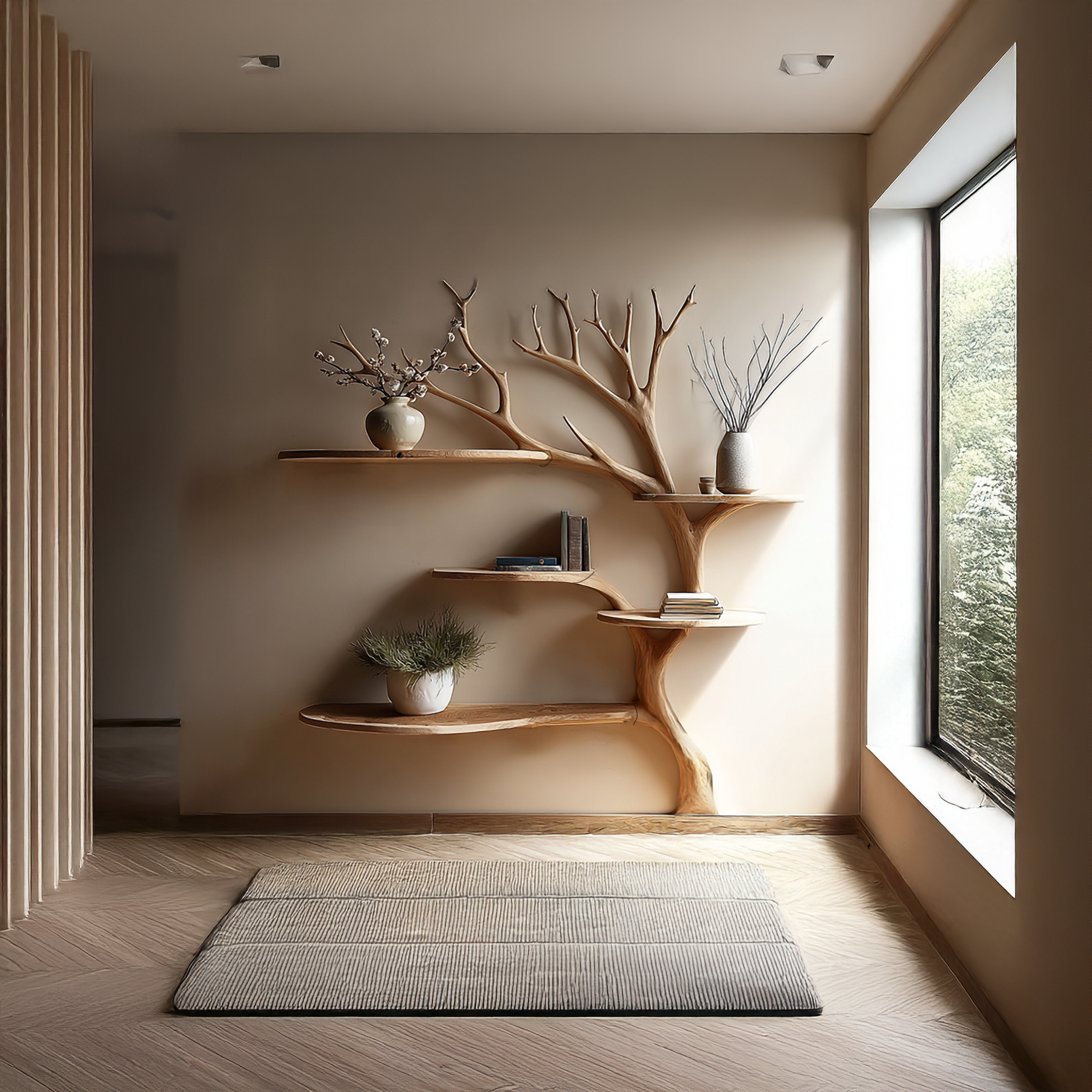 Rustic Tree Bookshelf Wall Living Room SINLSATB200