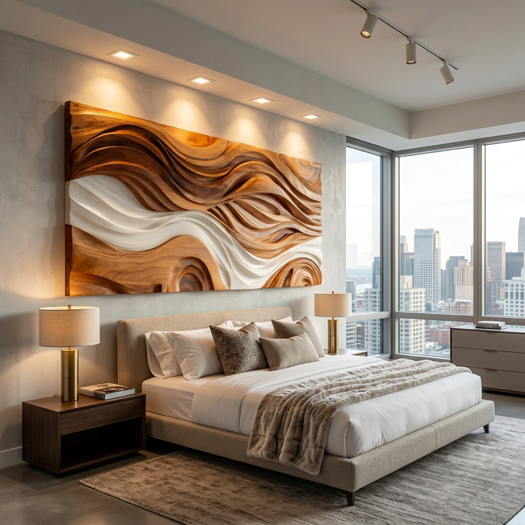 Modern Natural Wood Wall Art Wave Design For Living Room RTTHTTWA122