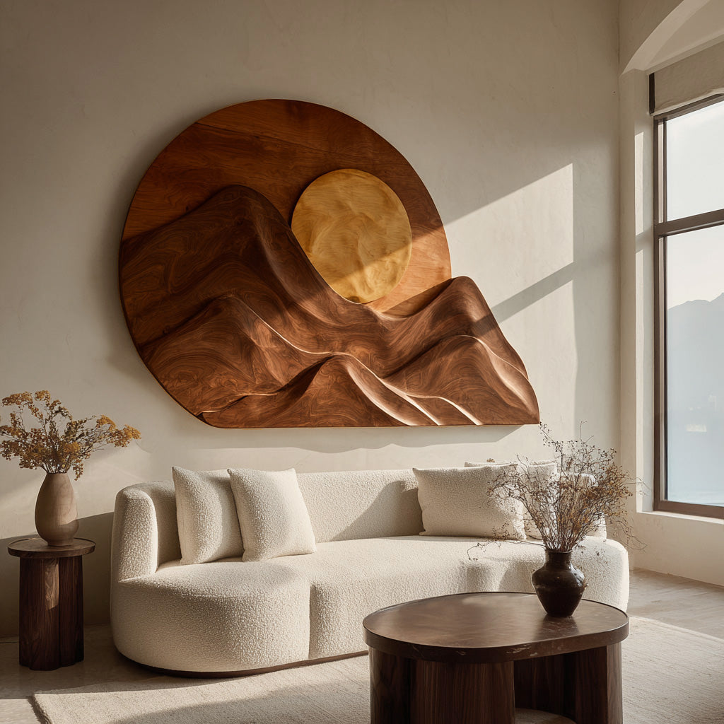 Handcrafted Mountain Sun Wood Wall Art For Living Room RTTHHNWA202