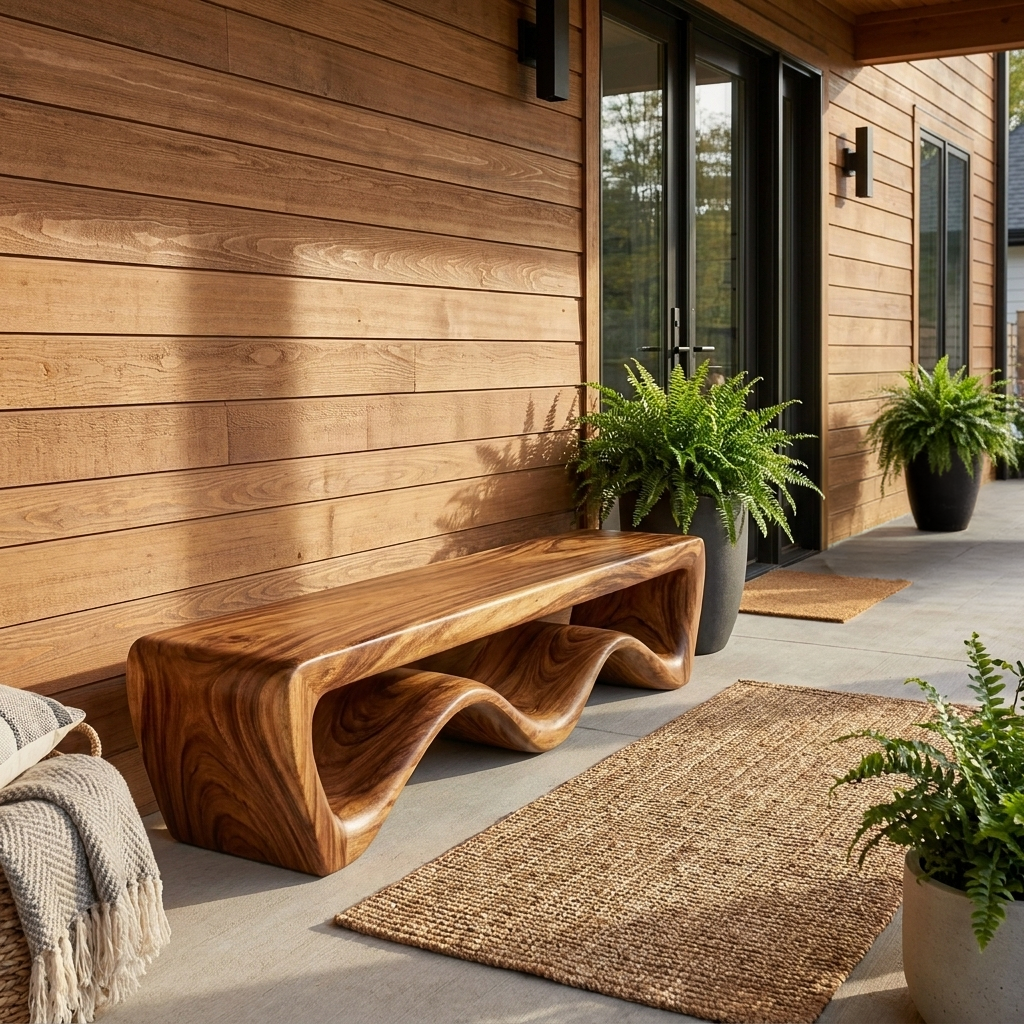 Modern Wooden Bench With Flowing Base For Hallway RTTHTTCHR100
