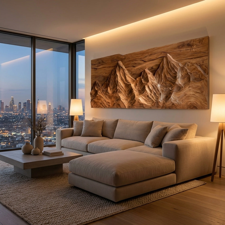 Contemporary Sculptural Wood Wall Art Mountain Design For Living Room RTTHHNWA173