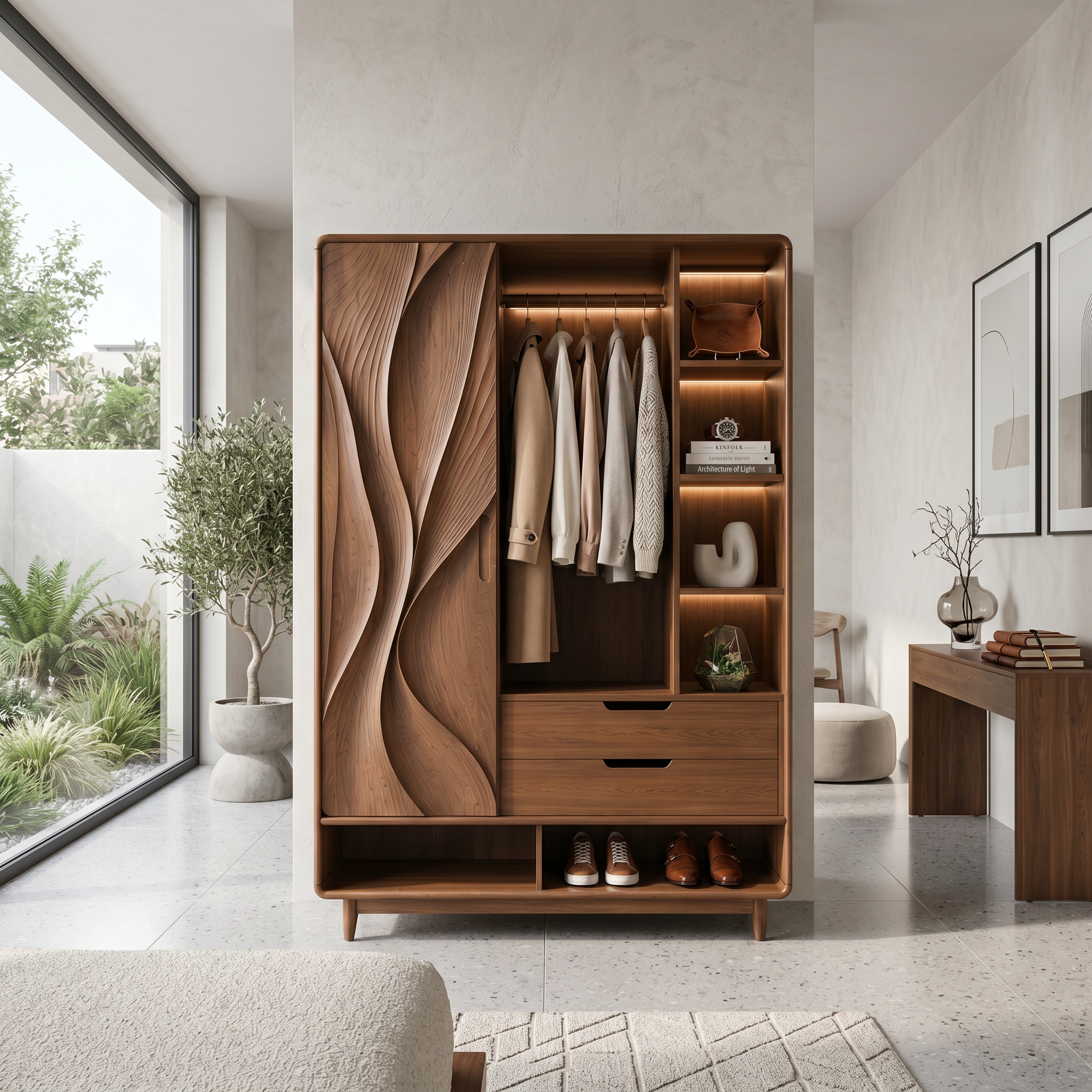 Contemporary Sculptural Form Armoire For Luxury Bedroom Interior SILDTTNWDE002