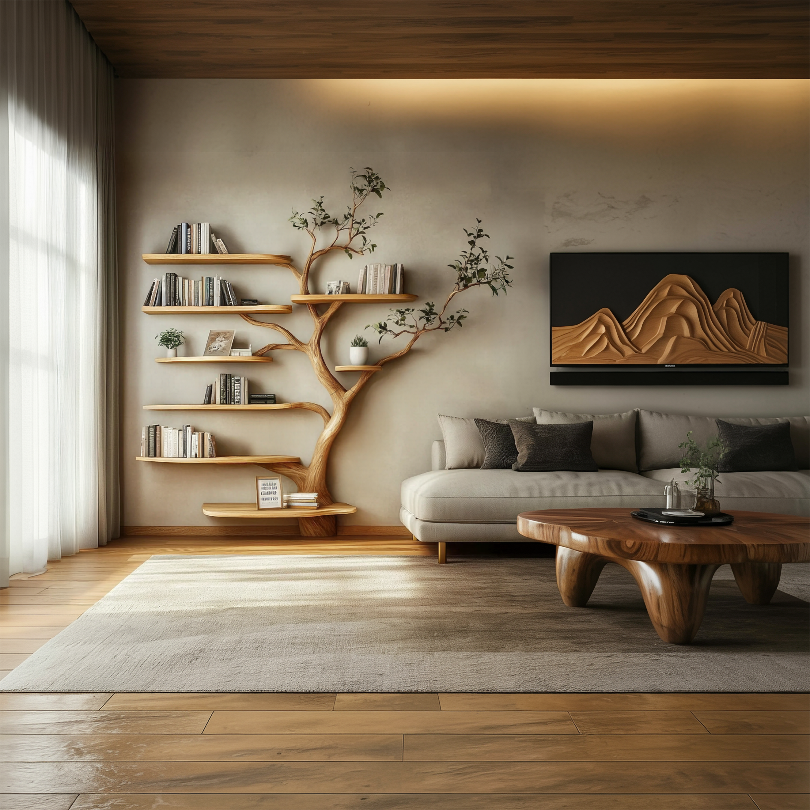 Sculptural Branch Bookcase Living Room Interior Airy Storage SINLSATB645