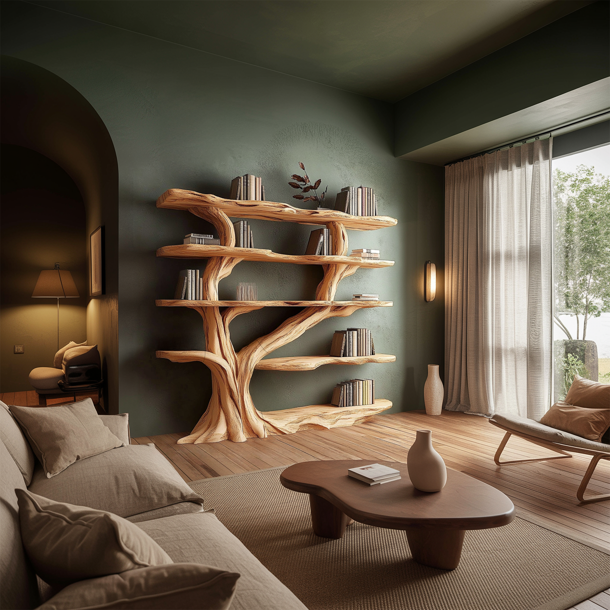 Rustic Organic Tree Bookshelf Living Room Interior Sculptural Storage SINLSATB661