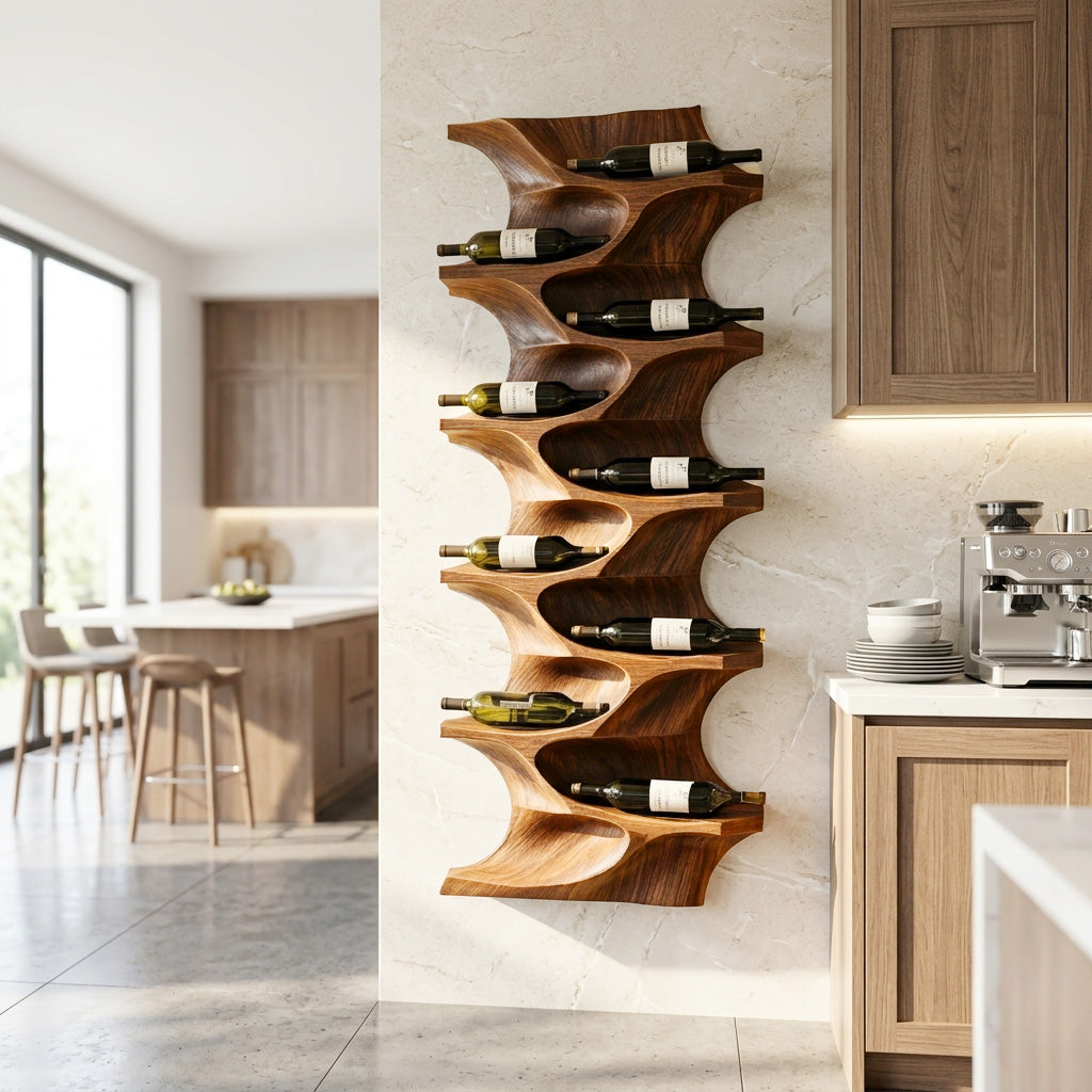 Contemporary Natural Wood Wine Rack For Dining Room Wall Display RTTHHNWH009
