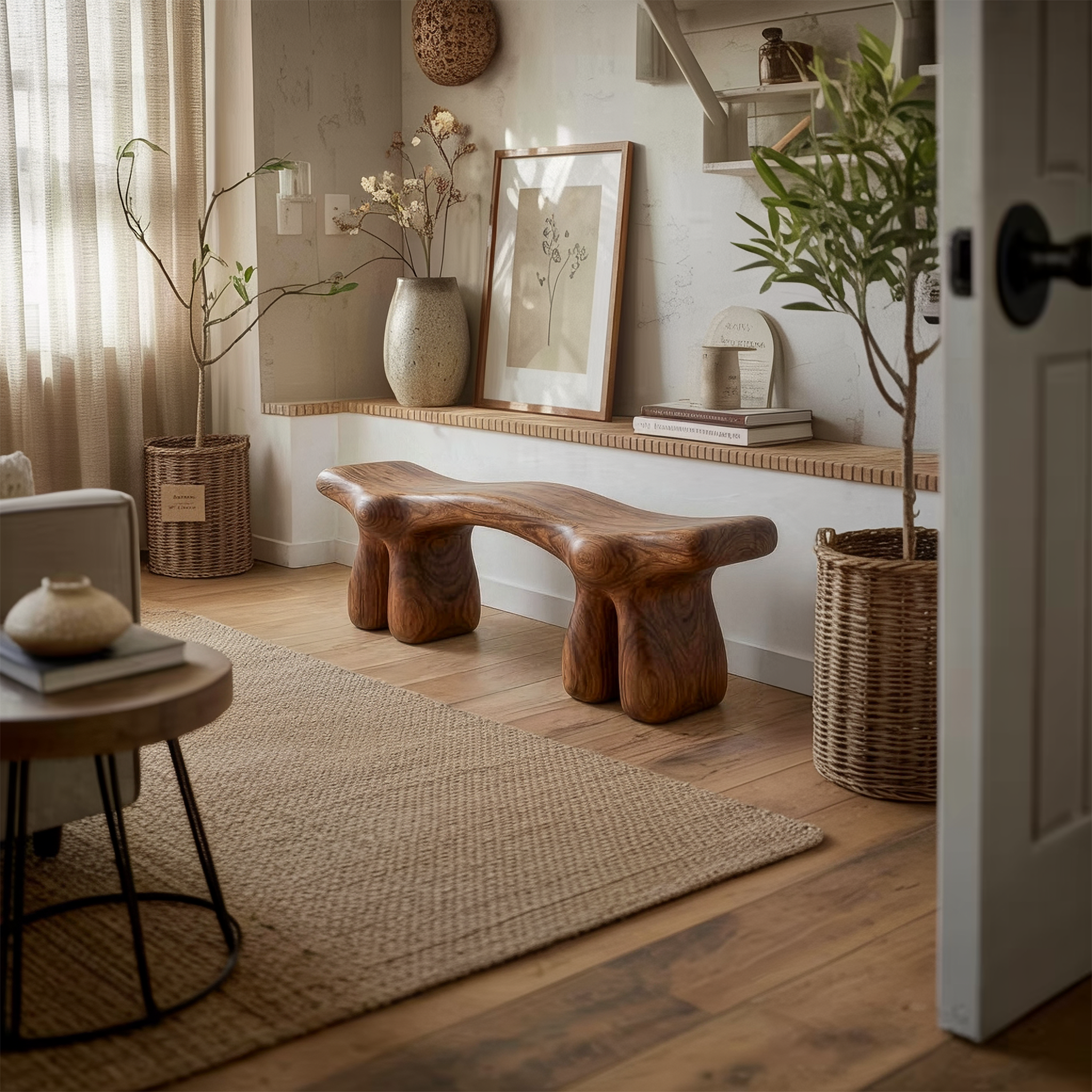 Mid Century Organic Bench For Entryway And Living Room SINLSARS070