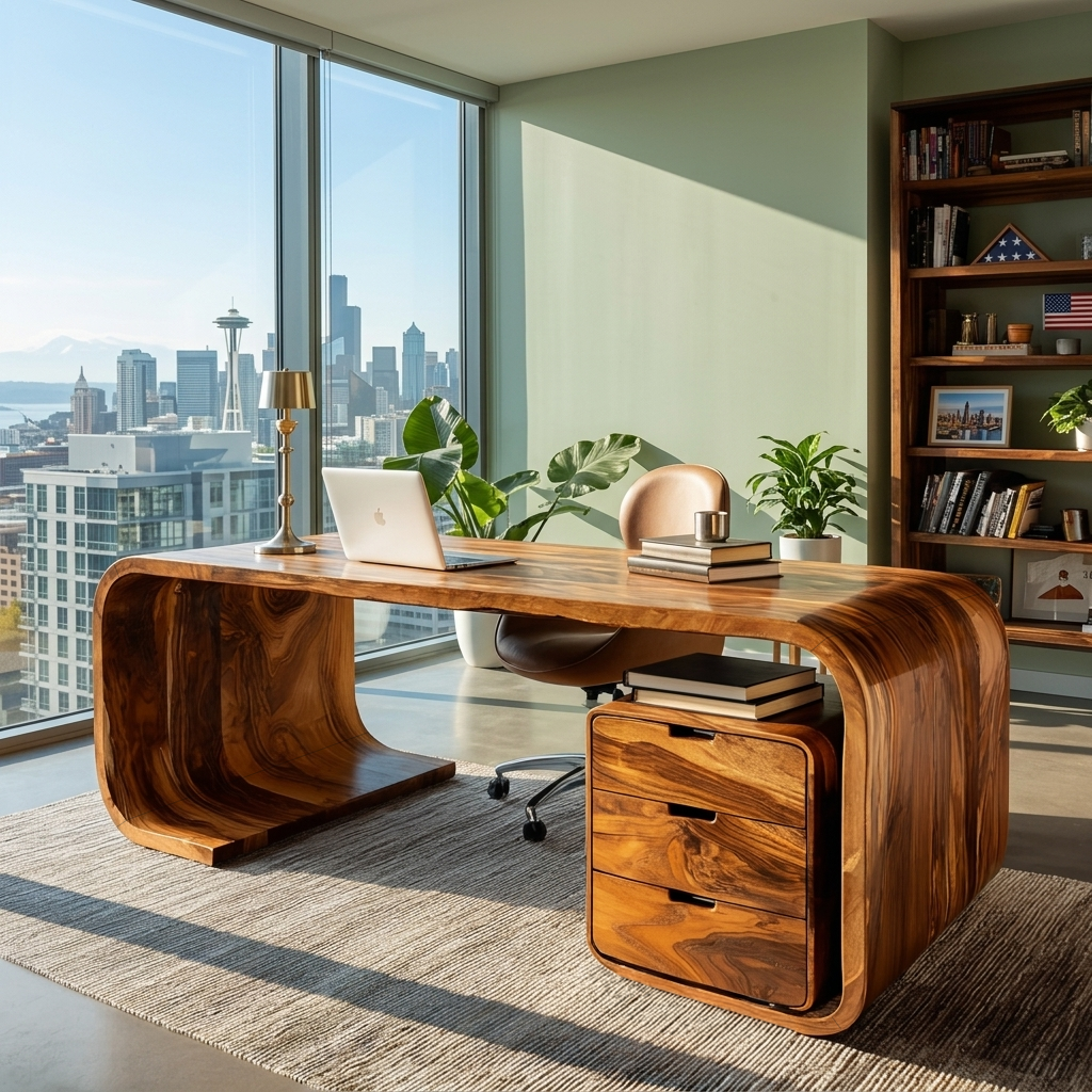 Modern Wooden Desk With Curved Base For Home Office RTTHTTDE067