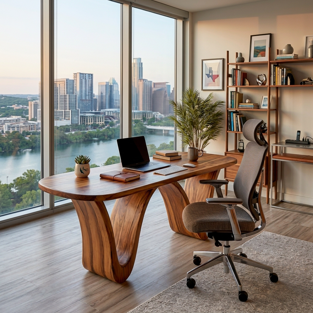 Modern Wooden Desk With Curved Base For Home Office RTTHTTDE074