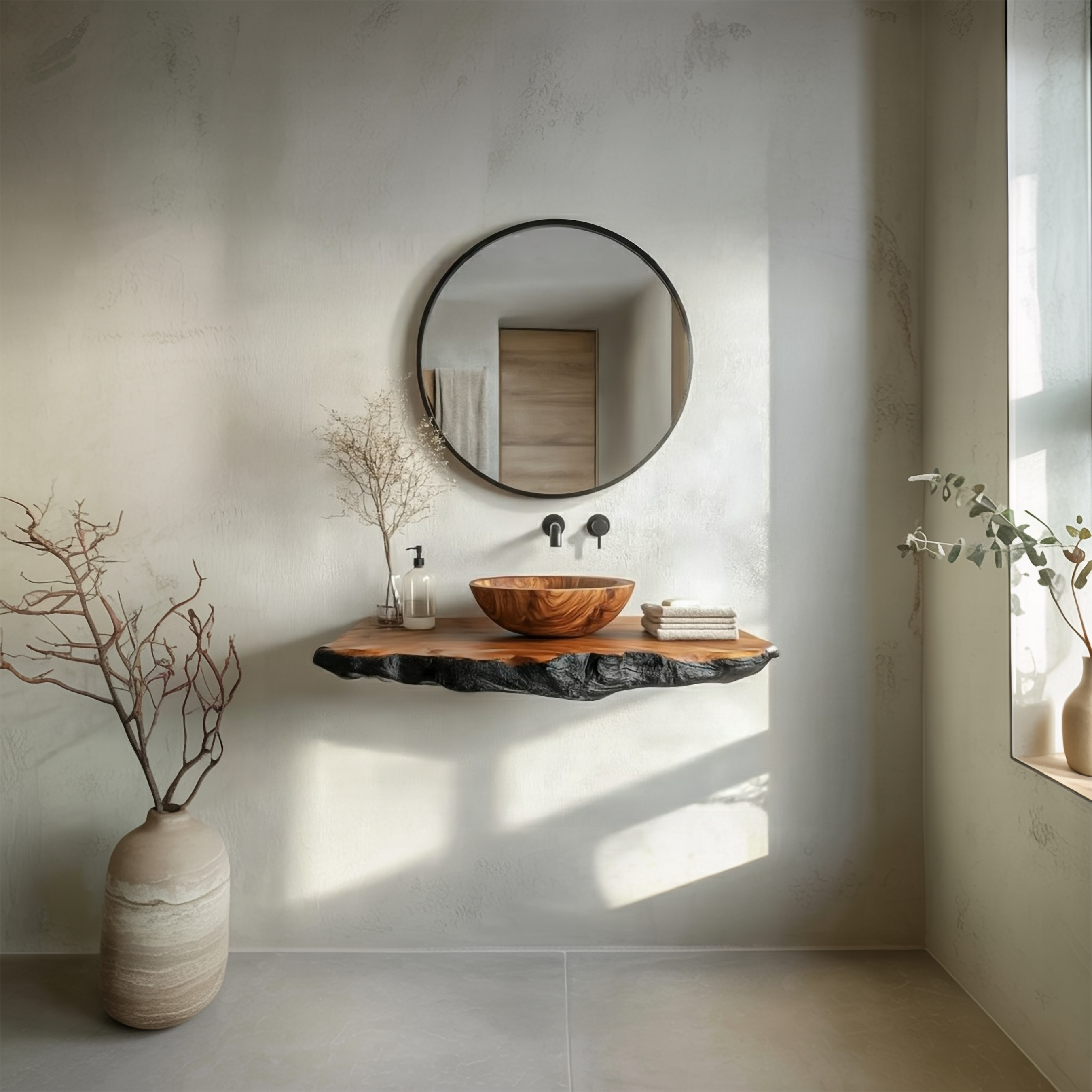 Organic Modern Bathroom Vanity Wood Console Floating Shelf SINLSABRV259