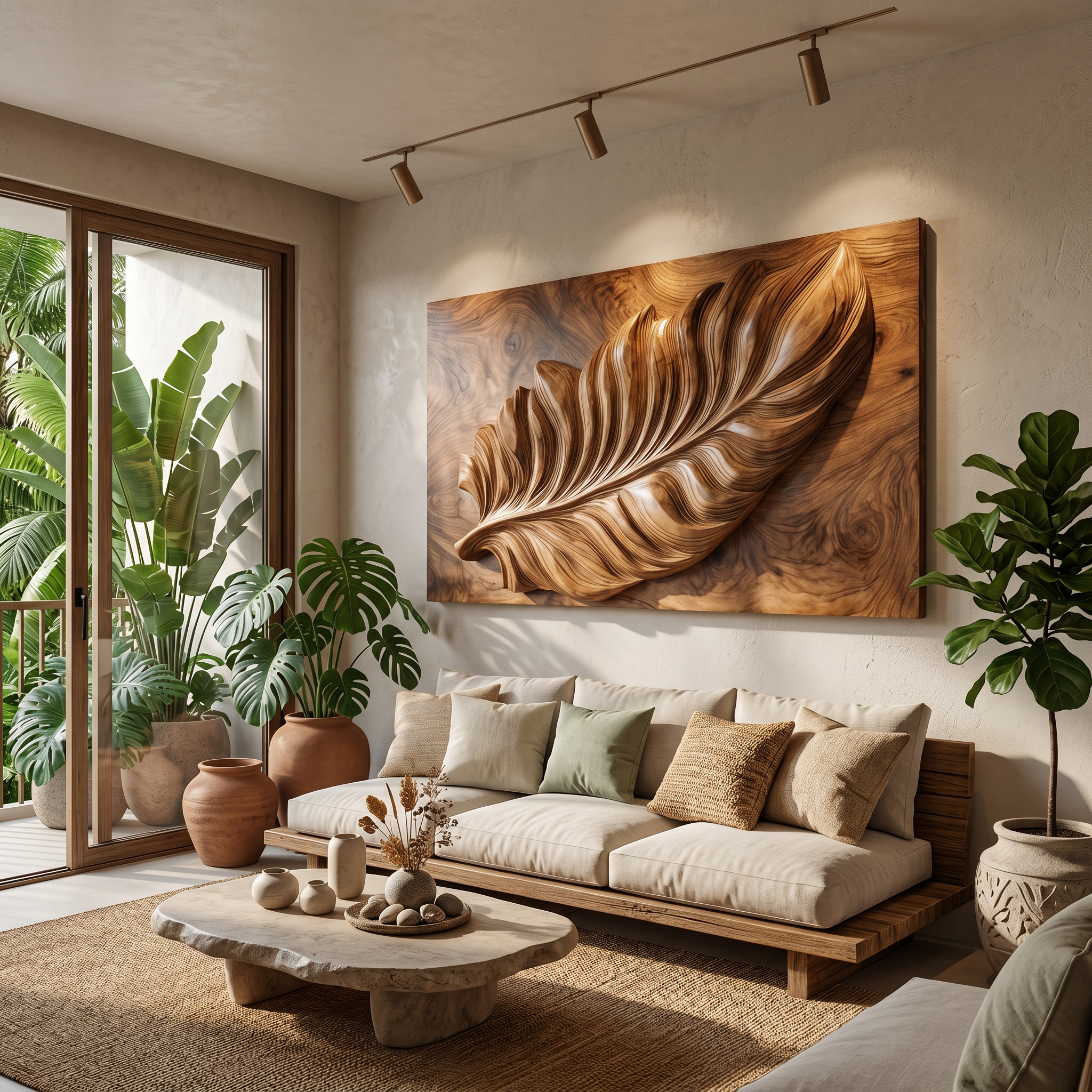 Nature Wall Art With Carved Leaf Design For Living Room SILDTTRWA137