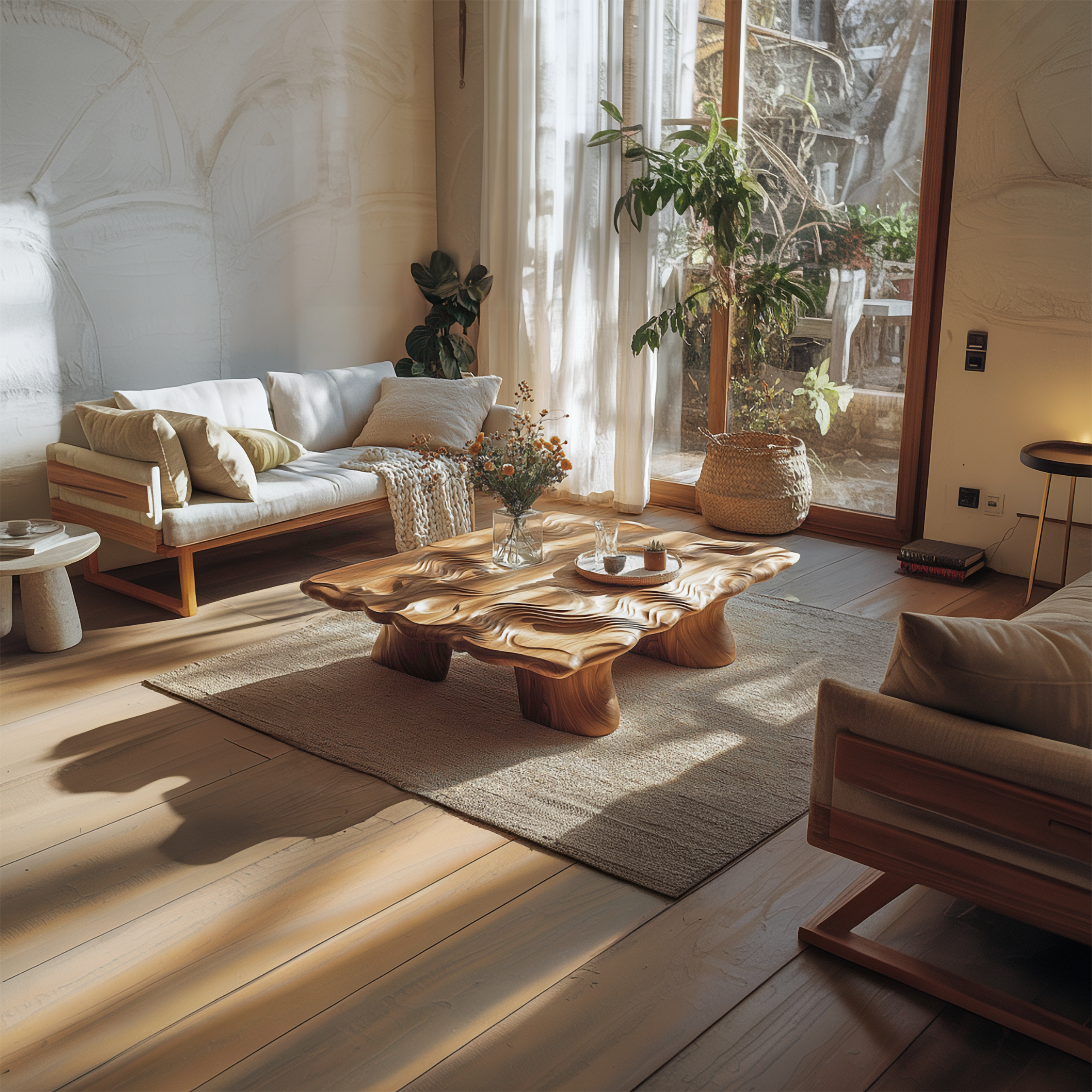 Handcrafted Organic Wood Coffee Table Living Room SINLSACF275