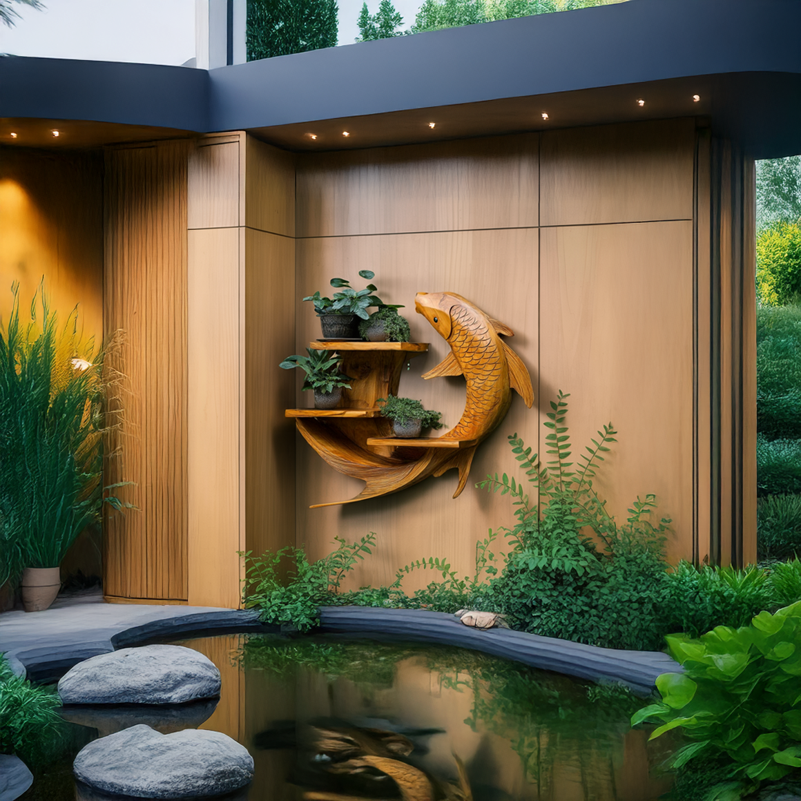 Zen Koi Fish Wall Shelf For Living Room And Garden Wall SINLSAFL279