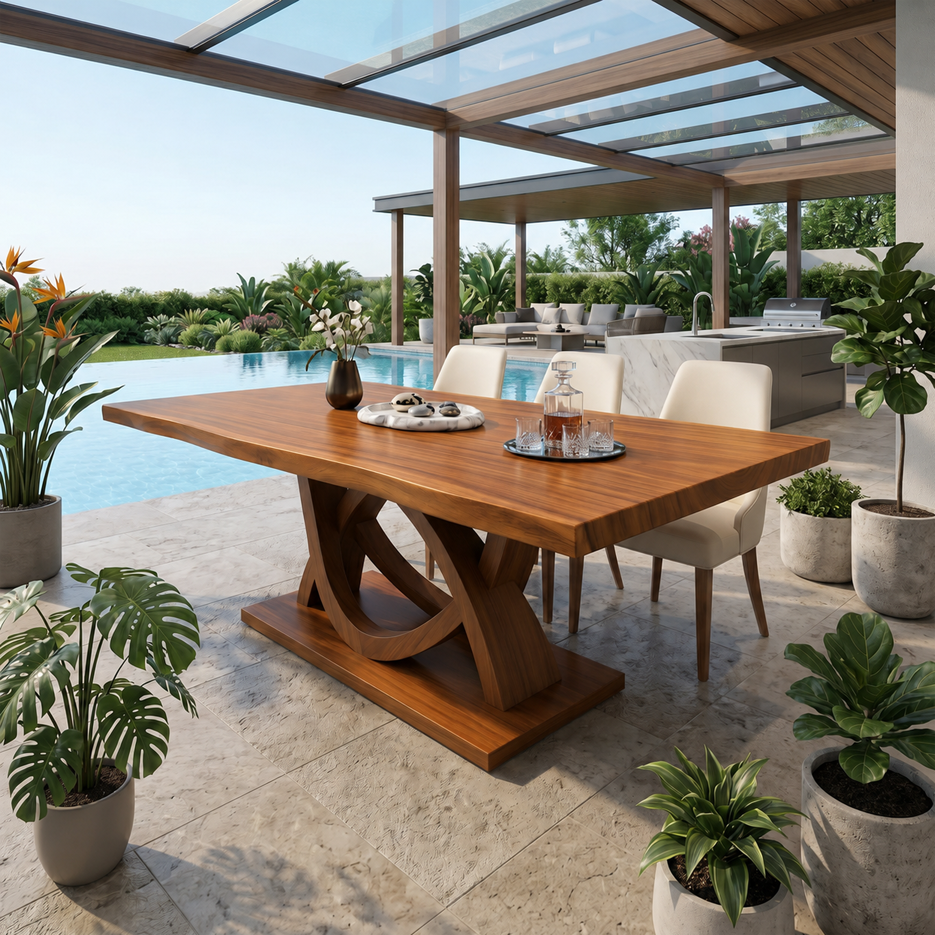 Curved Pedestal Table For Resort Dining Room SILDTTRDN069
