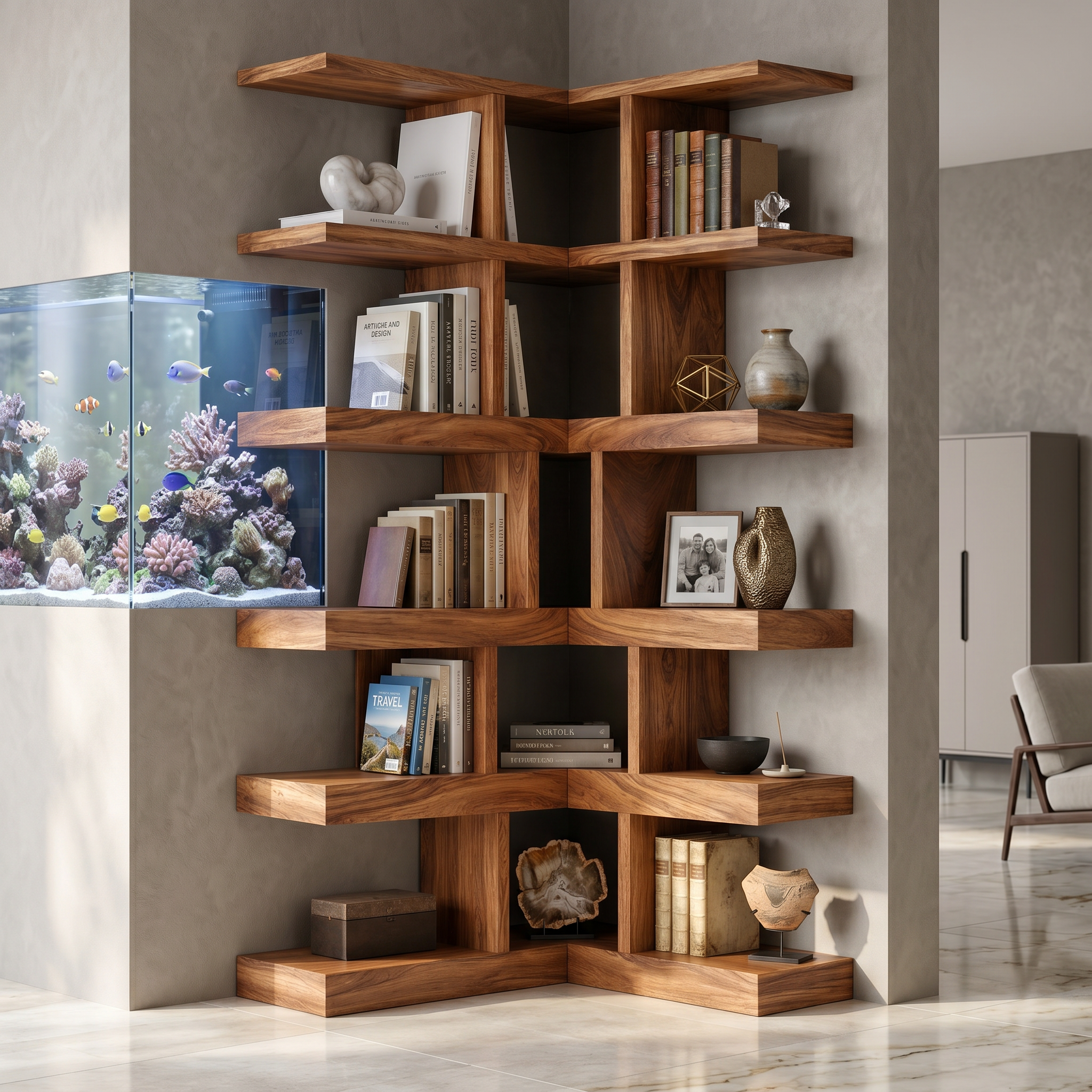 Contemporary Corner Bookcase For Modern Living Room SILDTTNBS055