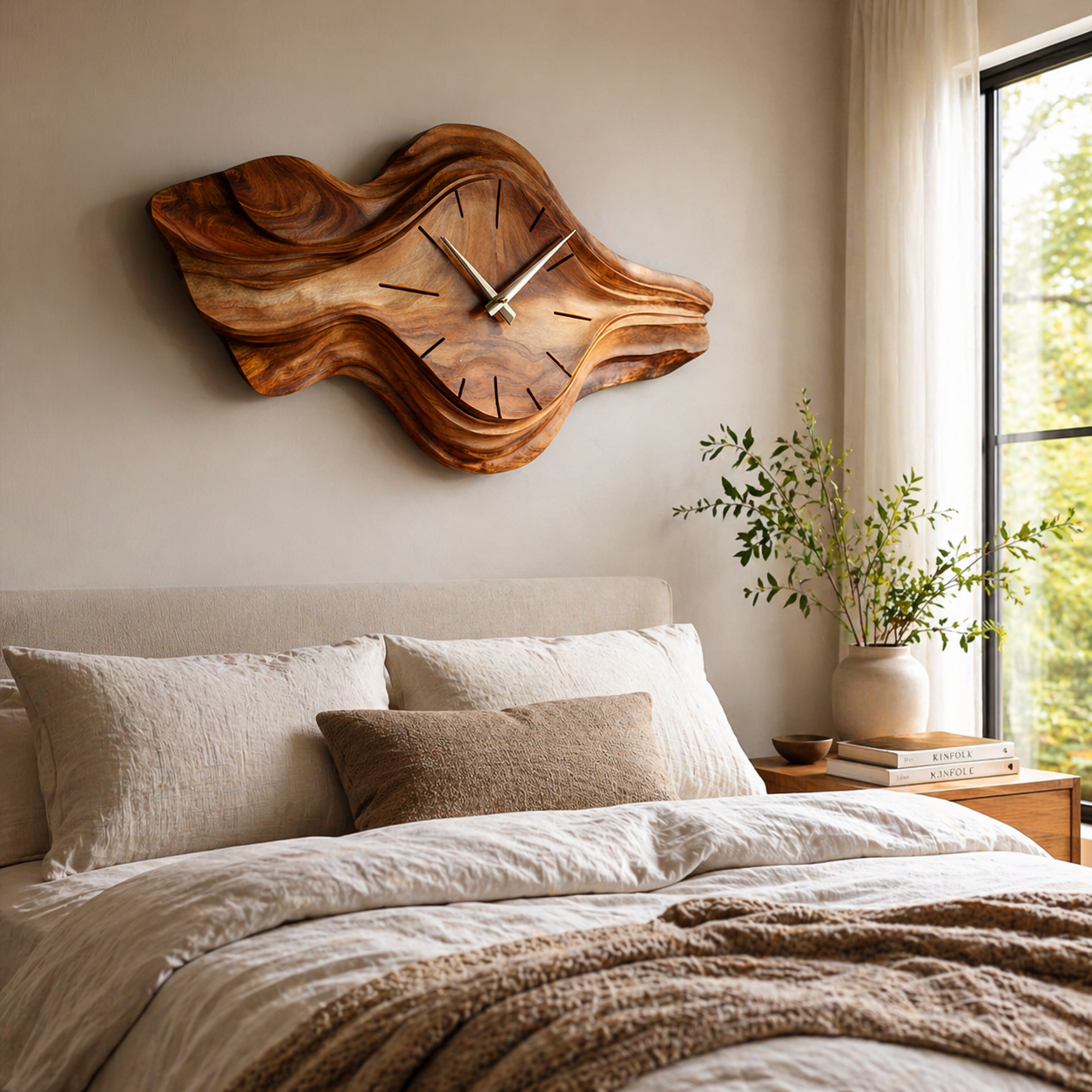 Organic Wooden Wall Clock Wave Design For Bedroom Wall Decor RTTHTTWAC026