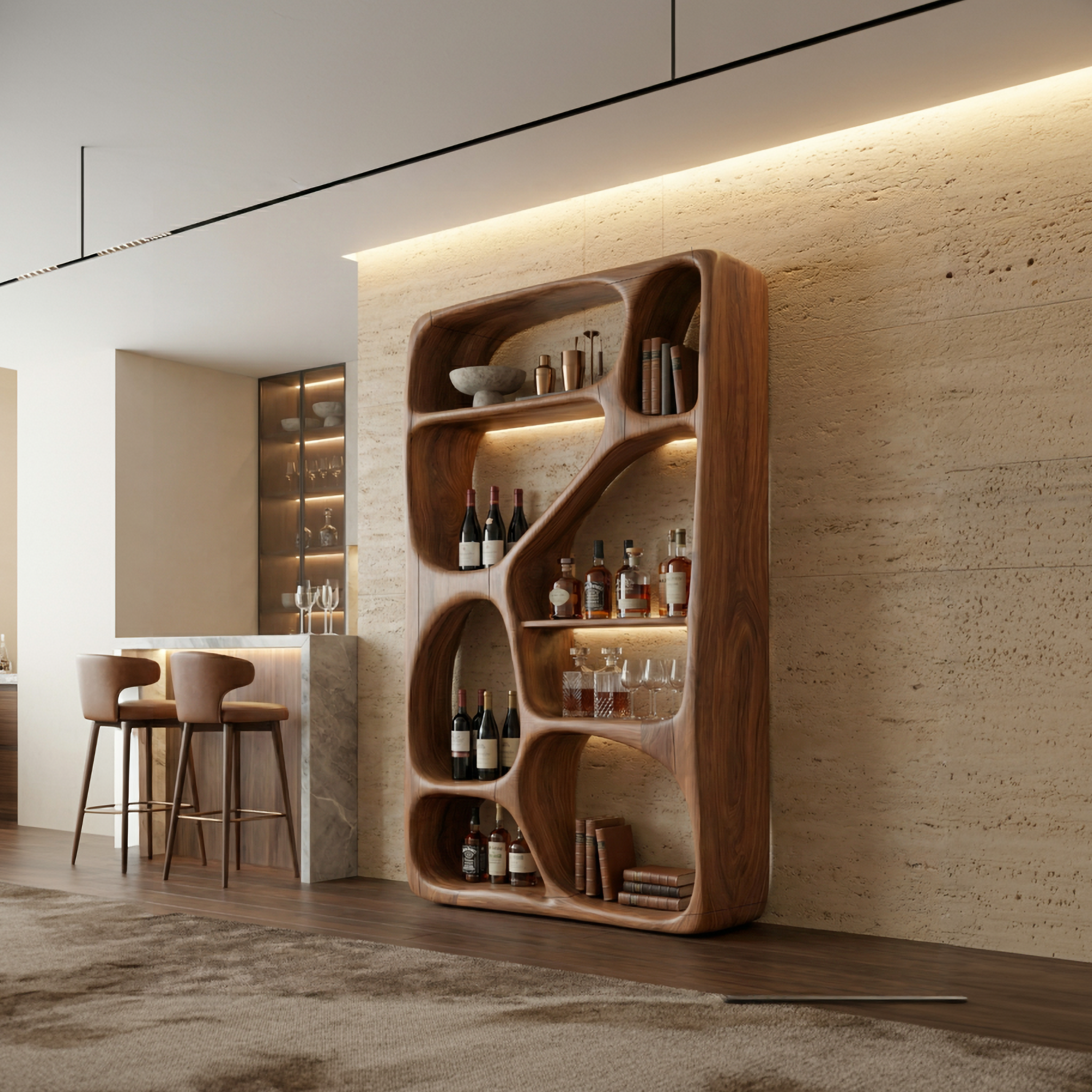 Modern Sculptural Bar Cabinet For Living Room And Home Bar SINLSASC507