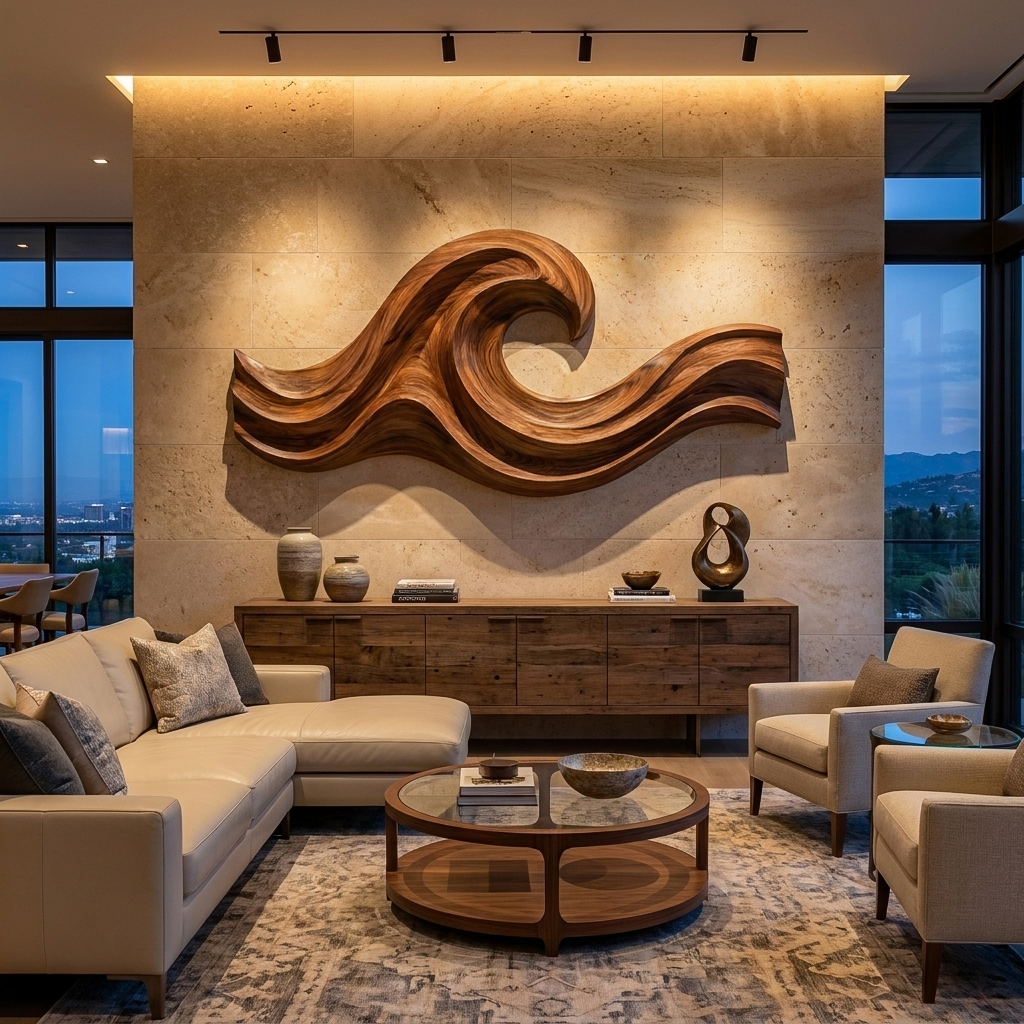 Wave Inspired Wood Wall Art For Luxury Living Room Space RTTHTTWA139