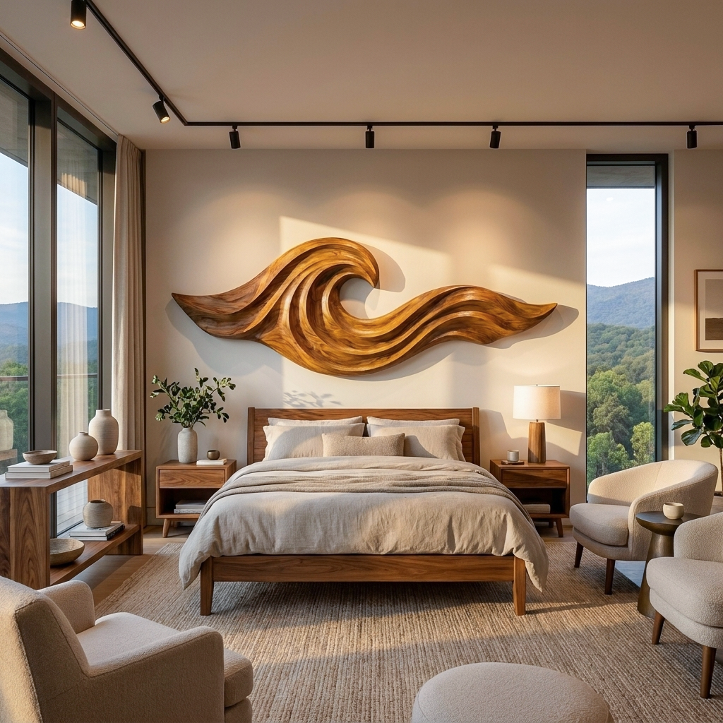 Wooden Ocean Wave Wall Art For Cozy Living Room Decor RTTHTTWA140