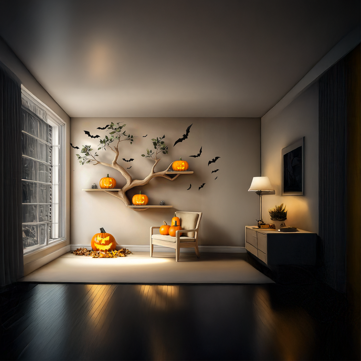 Rustic Halloween Tree Shelf Living Room SINLSAHW004