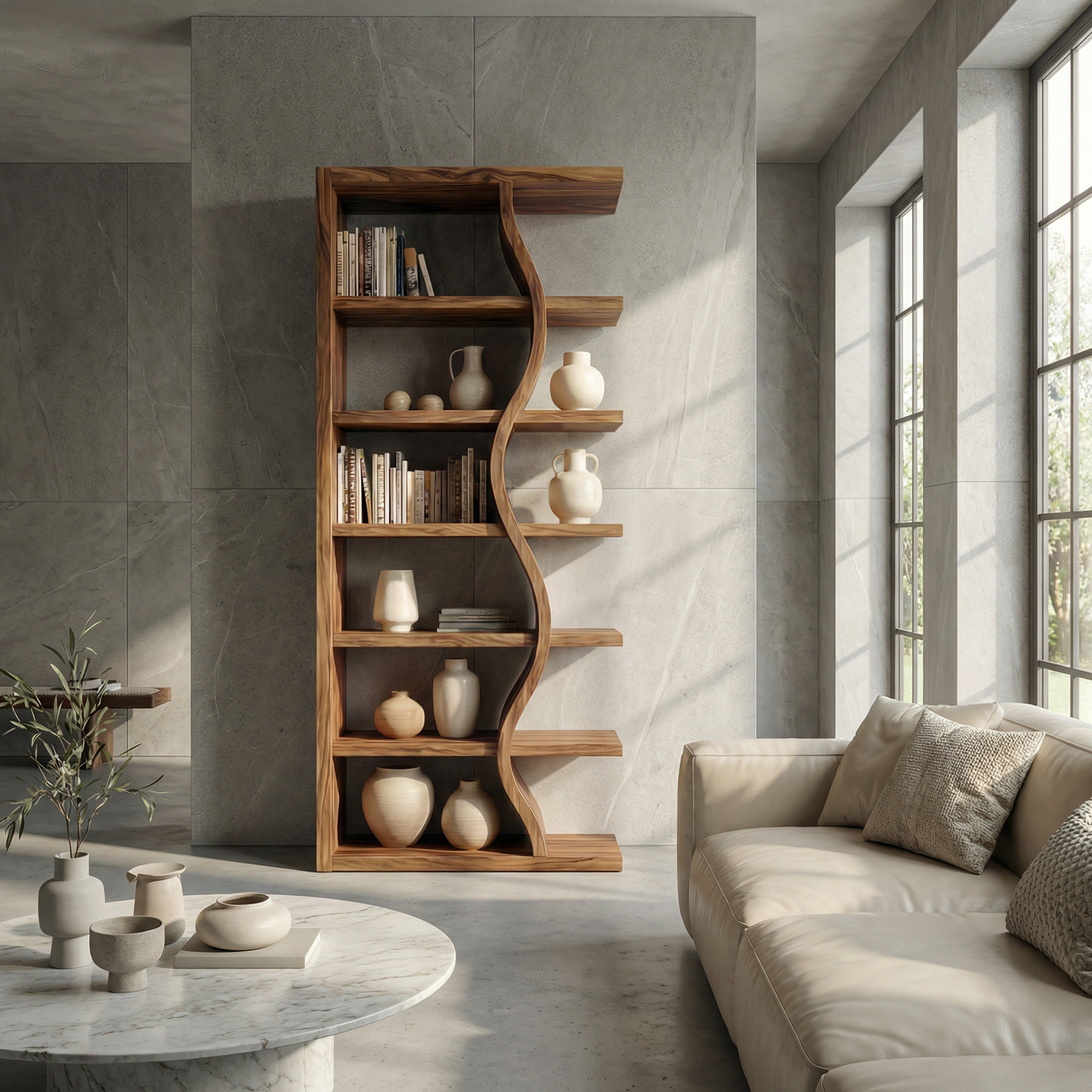 Rustic Wave Bookshelf For Living Room And Studio SINLSASC480