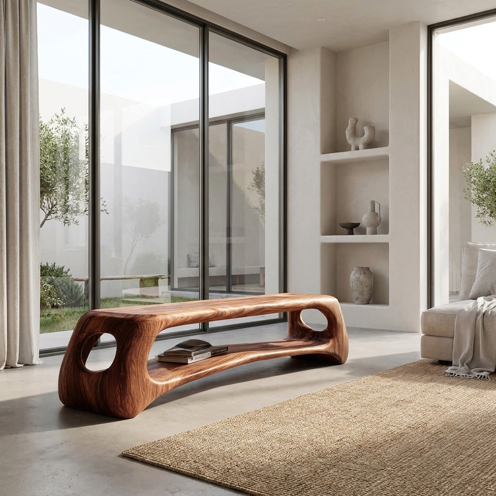 Minimal Natural Wood Gallery Bench For Living Room RTTHHNCHR126