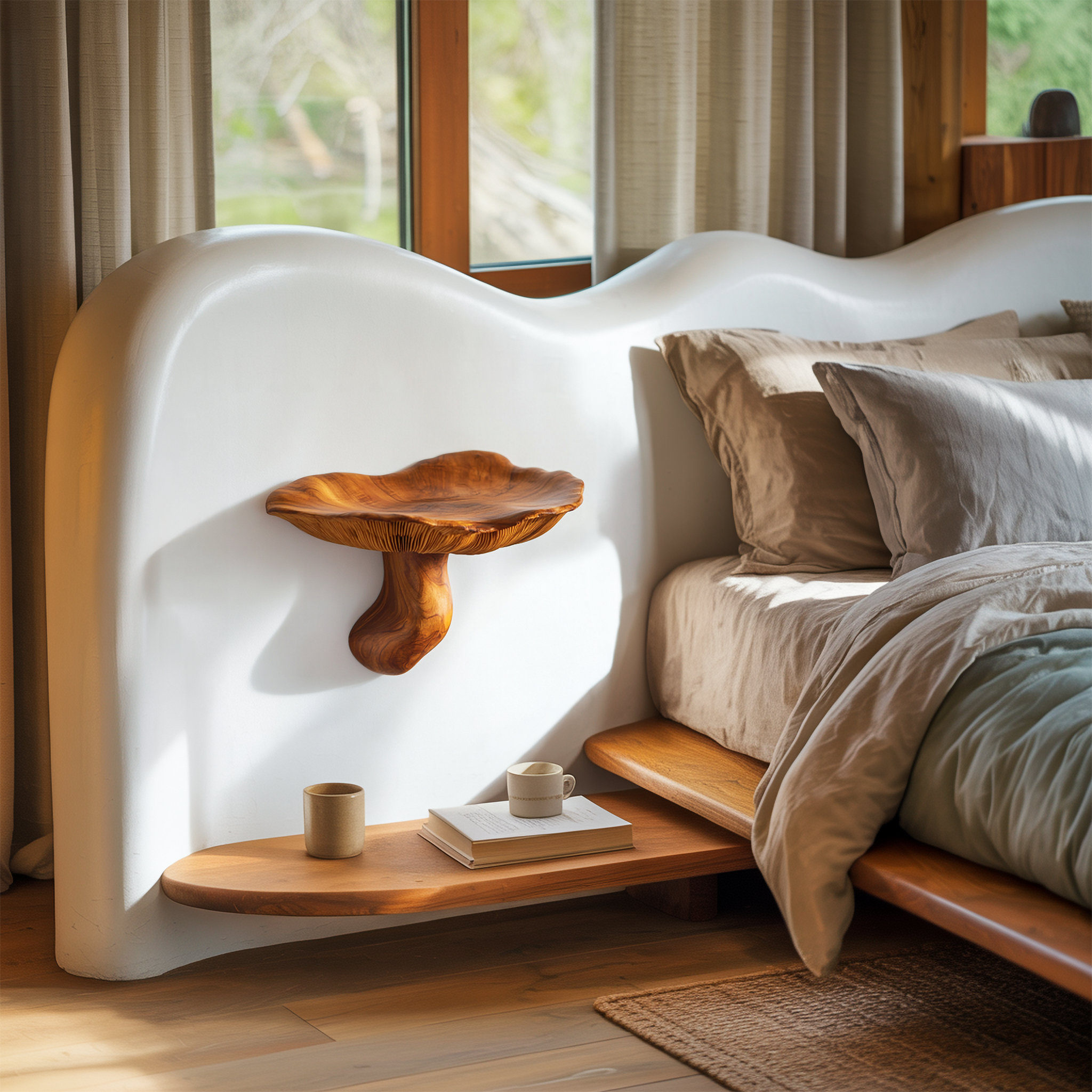 Organic Modern Bedside Wall Mushroom Shelf For Bedroom SINLSAFL438