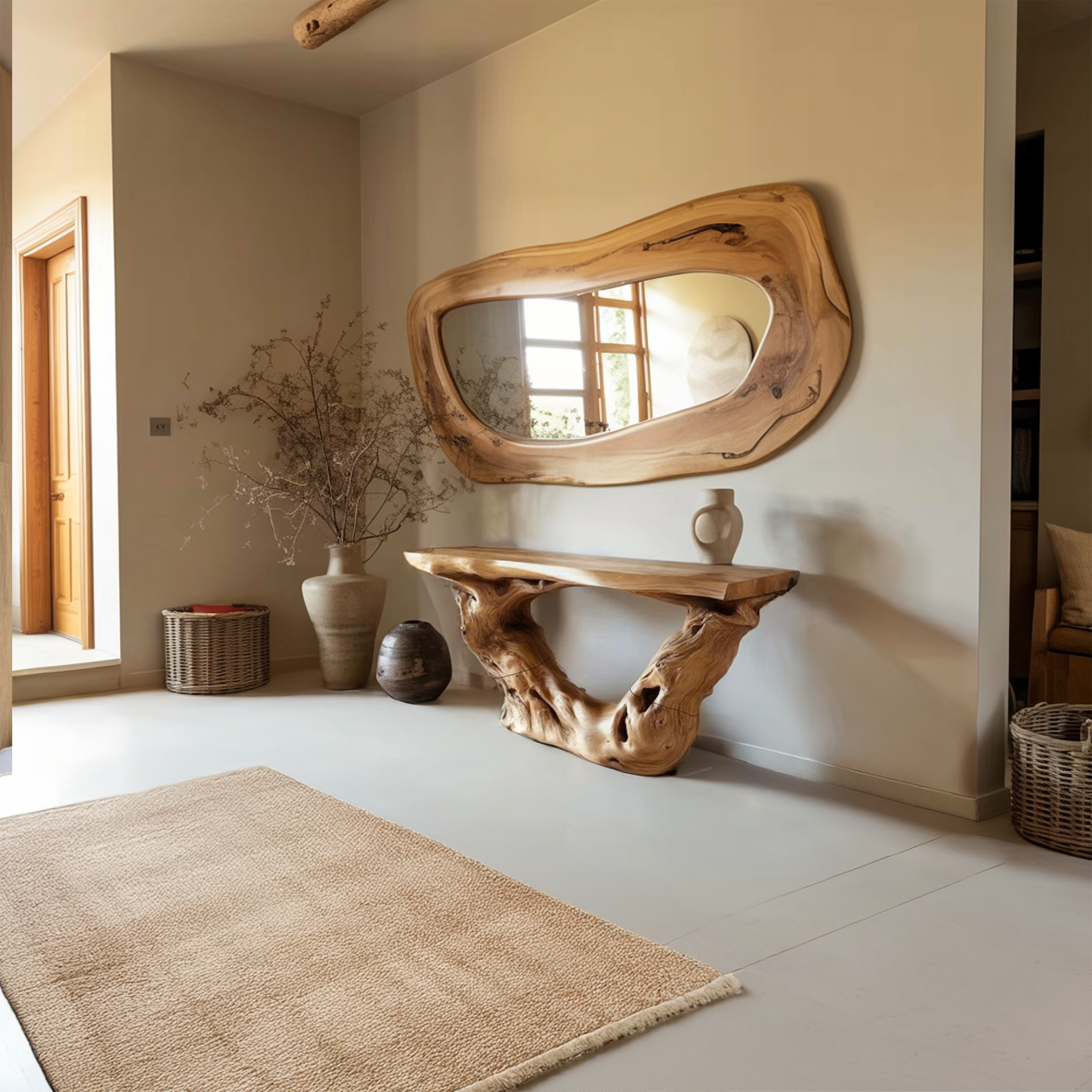 Rustic Foyer Table Wood Sculpture Slab Welcome Area SINLSACS394