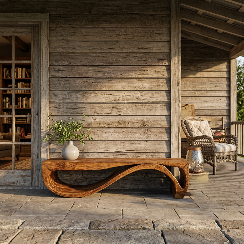 Sculptural Bench With Wave Design For Entryway SITHTTCHR048