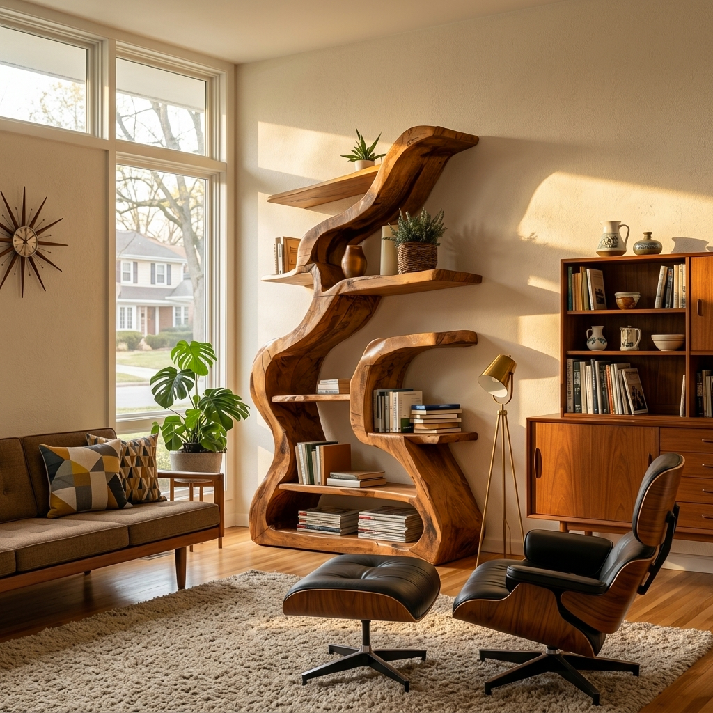 Organic Sculptural Bookshelf With Curved Design For Living Room SITHTTBS033