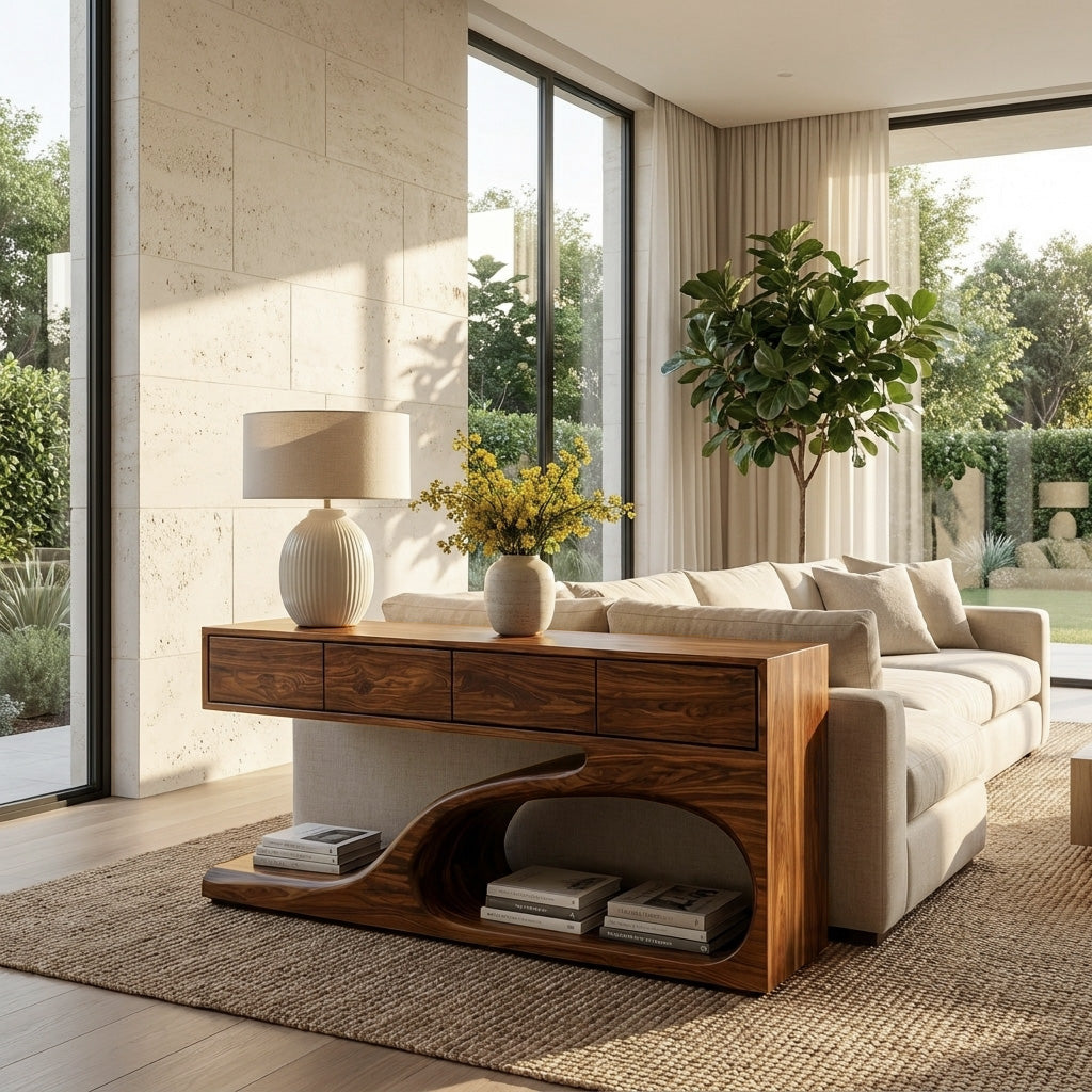 Contemporary Wooden Console Table With Unique Base For Living RTTHHNCS036
