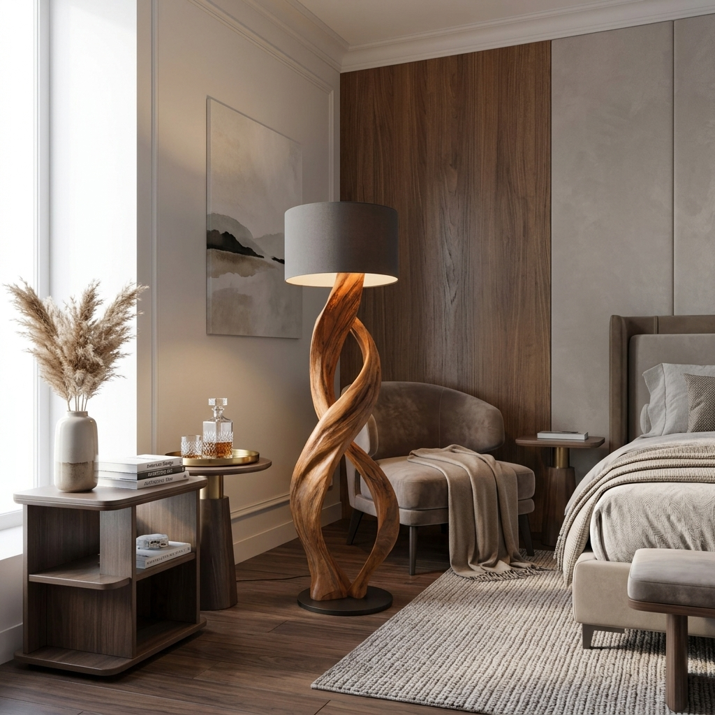 Artistic Twisted Wooden Floor Lamp For Contemporary Living Room SITHTTLAM017