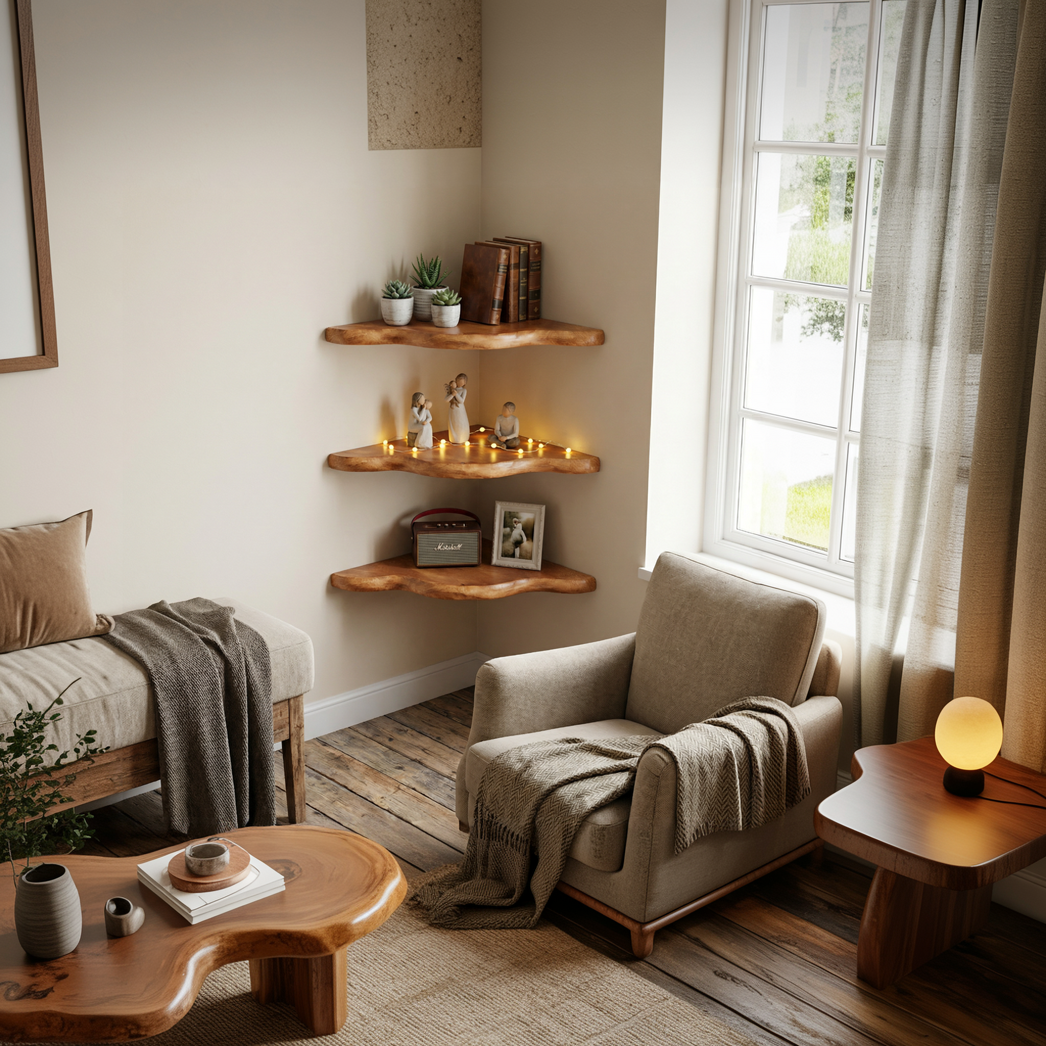 Rustic Floating Corner Shelf For Living Room And Interior Decor SINLSACN017